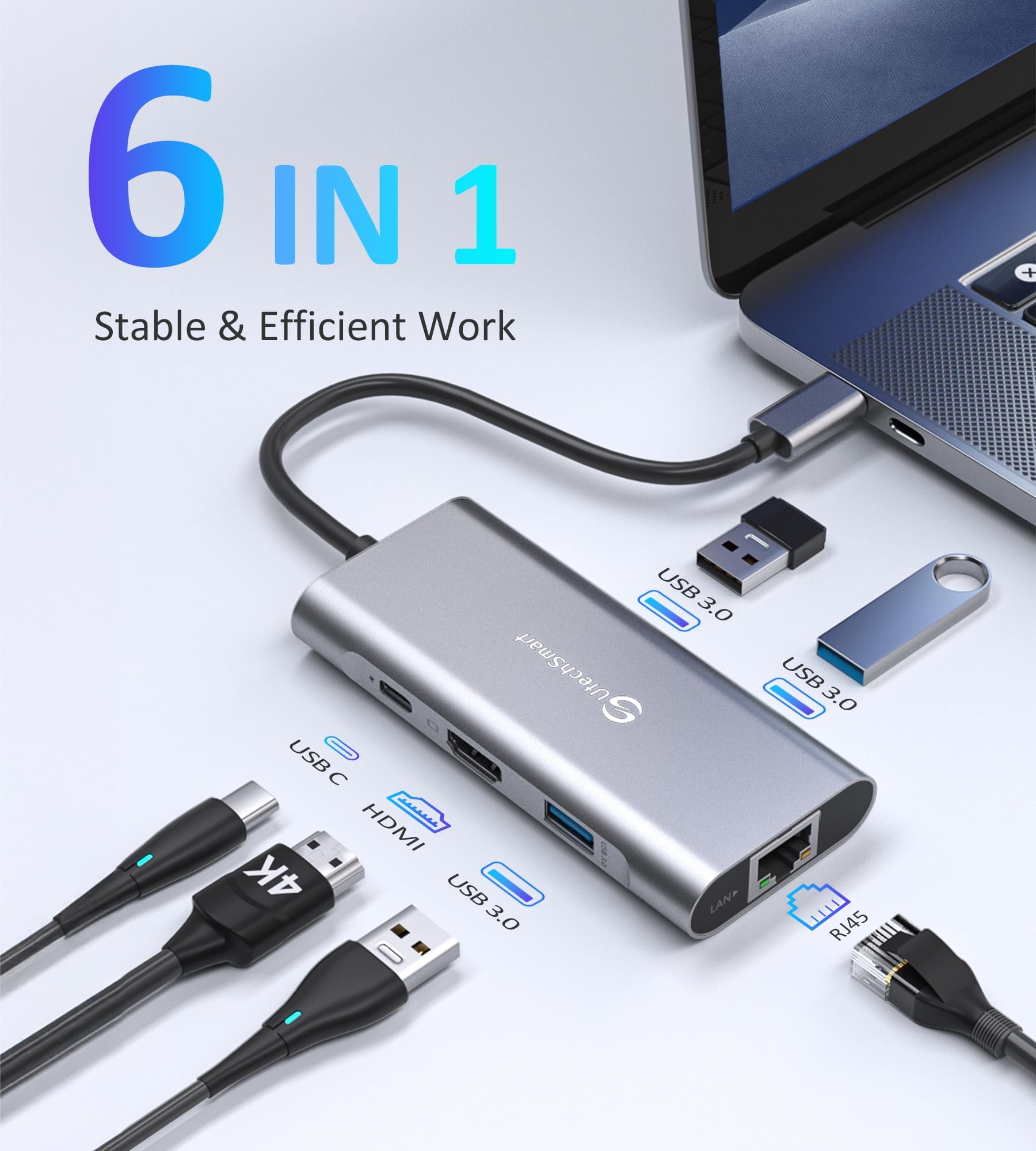 UtechSmart USB C Hub, Ethernet Multiport Adapter 6 in 1 USB C to HDMI Dock — Amazon image 2