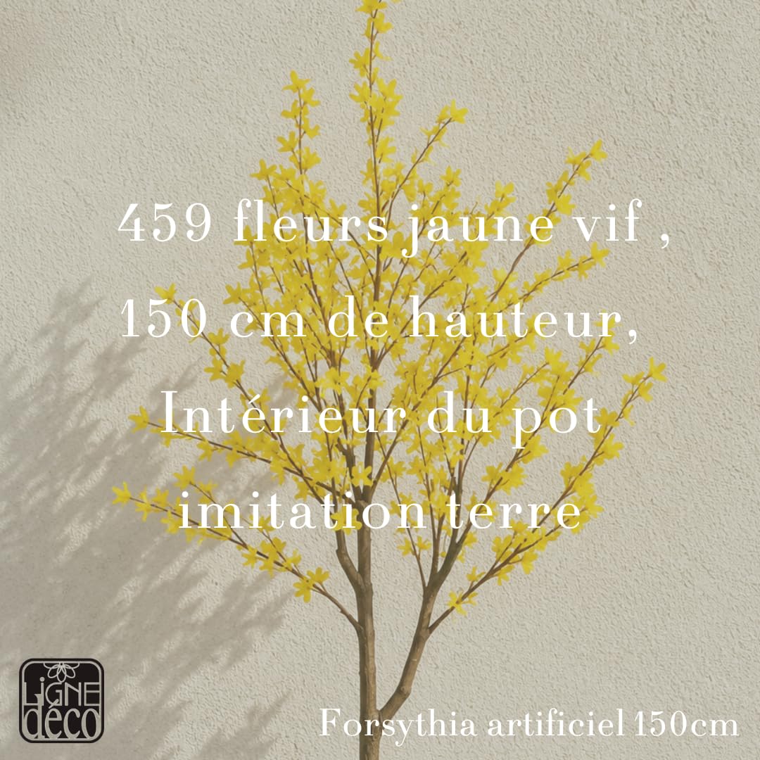 Ligne Déco – Forsythia Artificiel 150cm | Plante Artificielle Pot Plastique Noir Intérieur Imitation Terre