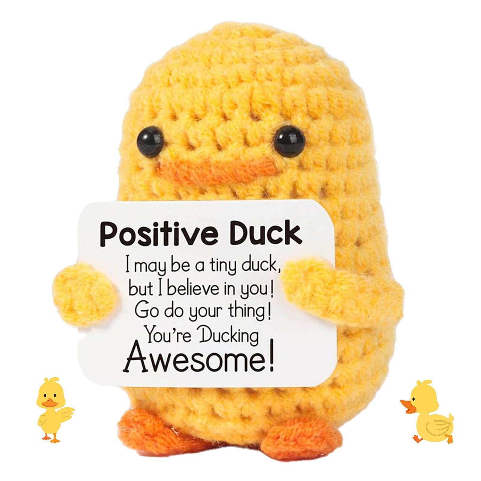 Emotional Support Gift, Positive Duck, Handmade Motivational Duck Gifts Doll With Card for Decorations, Knitting Emotional Support Plush Birthday Gifts Friends Party Decoration Good Luck Duck(Yellow)