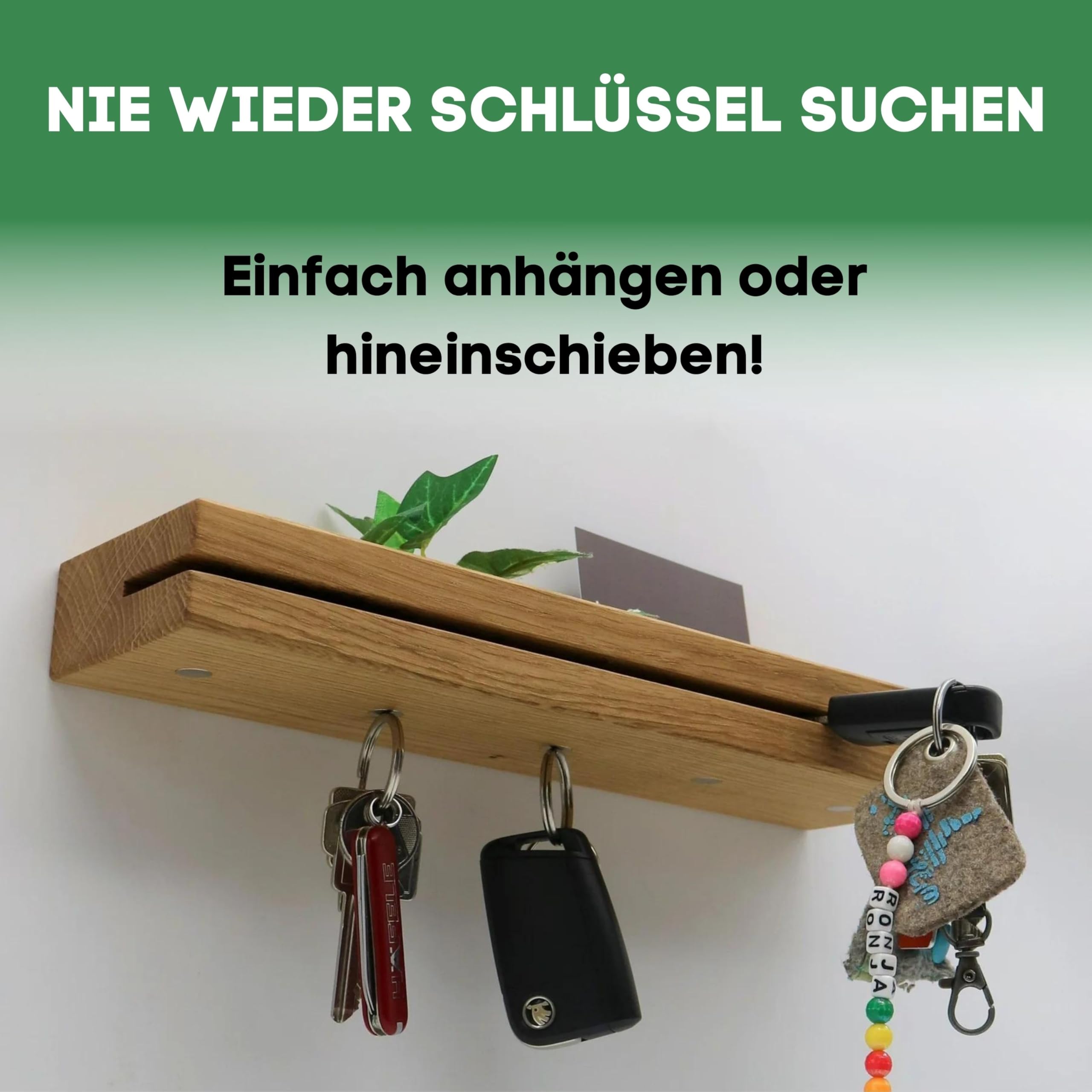 Woodkopf® - Eichenholz Schlüsselbrett - Schlüsselablage Magnetisch - praktische Schlüsselwand mit Ablage - Schlüssel Organizer - Minimalistische Schlüsselleiste - Design Schlüsselhalterung