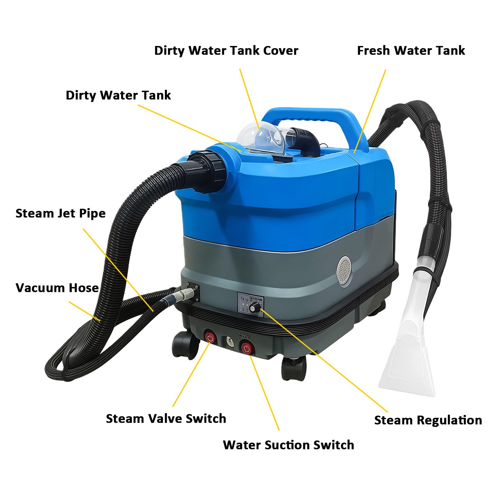 Limpiador de Sofás a Vapor, 2500W, 24kPa, 15 s, 6 Accesorios, 12L