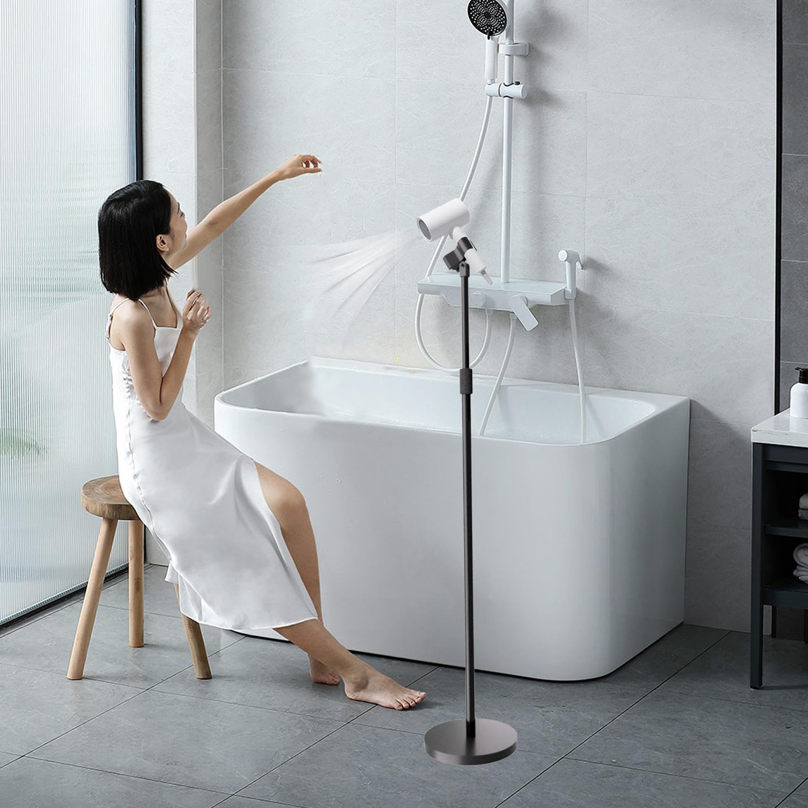 Sharplace Soporte Compacto para Secador de Pelo, Ajustable en Altura Y ángulo, para Salón, Hogar Y Baño.