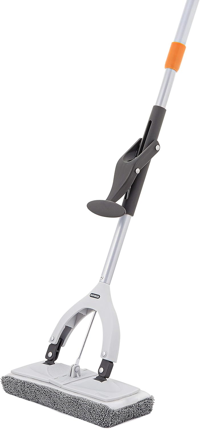 Superio Miracle Microfiber Mop for Hardwood Floors, Tile, Laminate, Walls-self Wringing Flat Mop Telescopic Handle-Lightweight, Heavy Duty-Grey 47" Mop