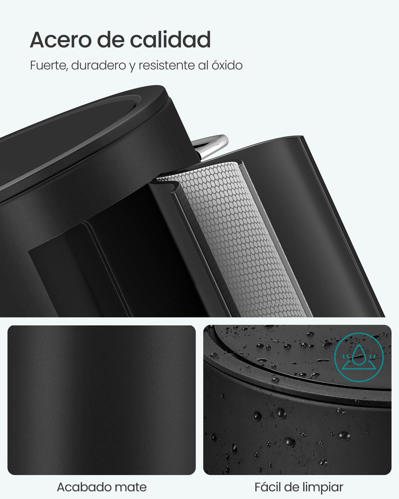 SONGMCIS Cubo de Basura para Cosméticos, 6 L, Cubo de Basura de Baño, con Tapa, Cierre Suave, con Pedal, Interior de Plástico Extraíble, para Baño, Oficina, Acero, Negro Tinta LTB012BZ01