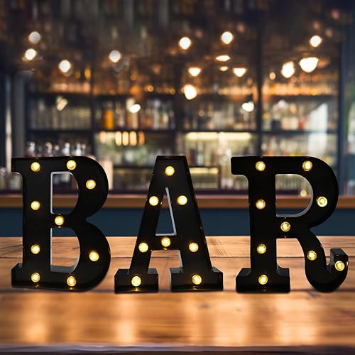 Miniatura 14 de Letras Iluminadas LED, Señales de Barra LED, Luces de Barra a Batería, Luces con Letras para el Hogar, Decoración de Barra Blanco,Negro