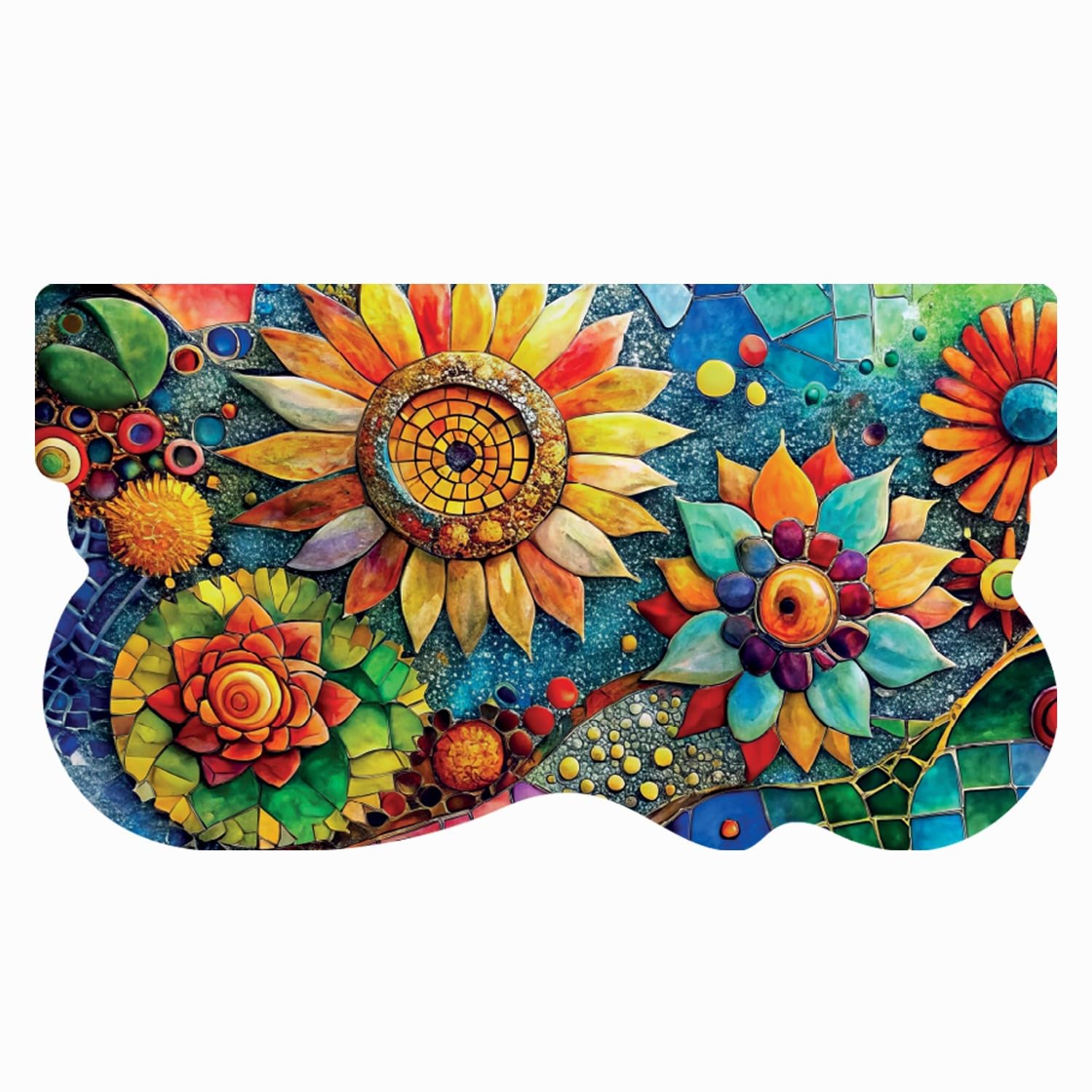 emmevi Tappeto Cucina Gomma Pvc Stampa HD Mosaico Floreale Girasole Antimacchia Lavabile 50x90 cm