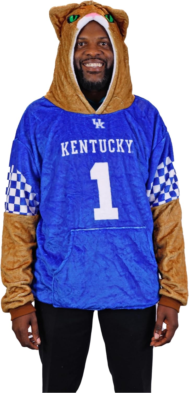 Plushible Wearable Blanket Hoodie – 2-in-1 Oversized Hoodie Blanket & Pillow, Long Sleeve Sweatshirt with Pocket, Cozy Graduation Gift for Adults, Men & Women - University of Kentucky Wildcat Mascot