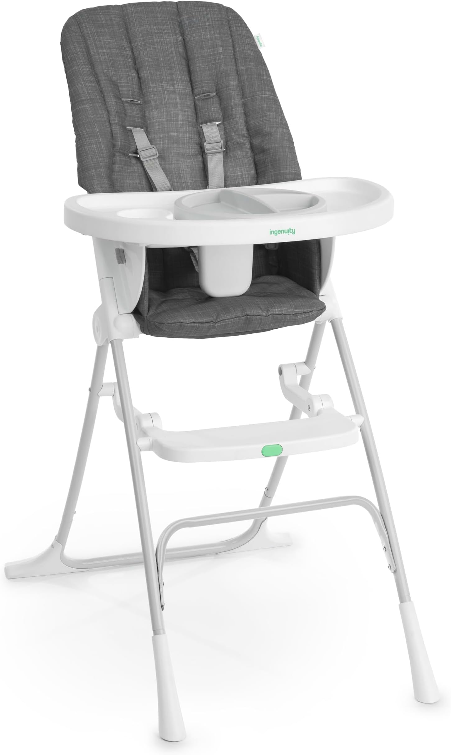 ity by Ingenuity Sun Valley Compact Folding High Chair, Food-Grade Safe Plate, Safety Harness, for Ages 6 Months and Up, Unisex - Grey