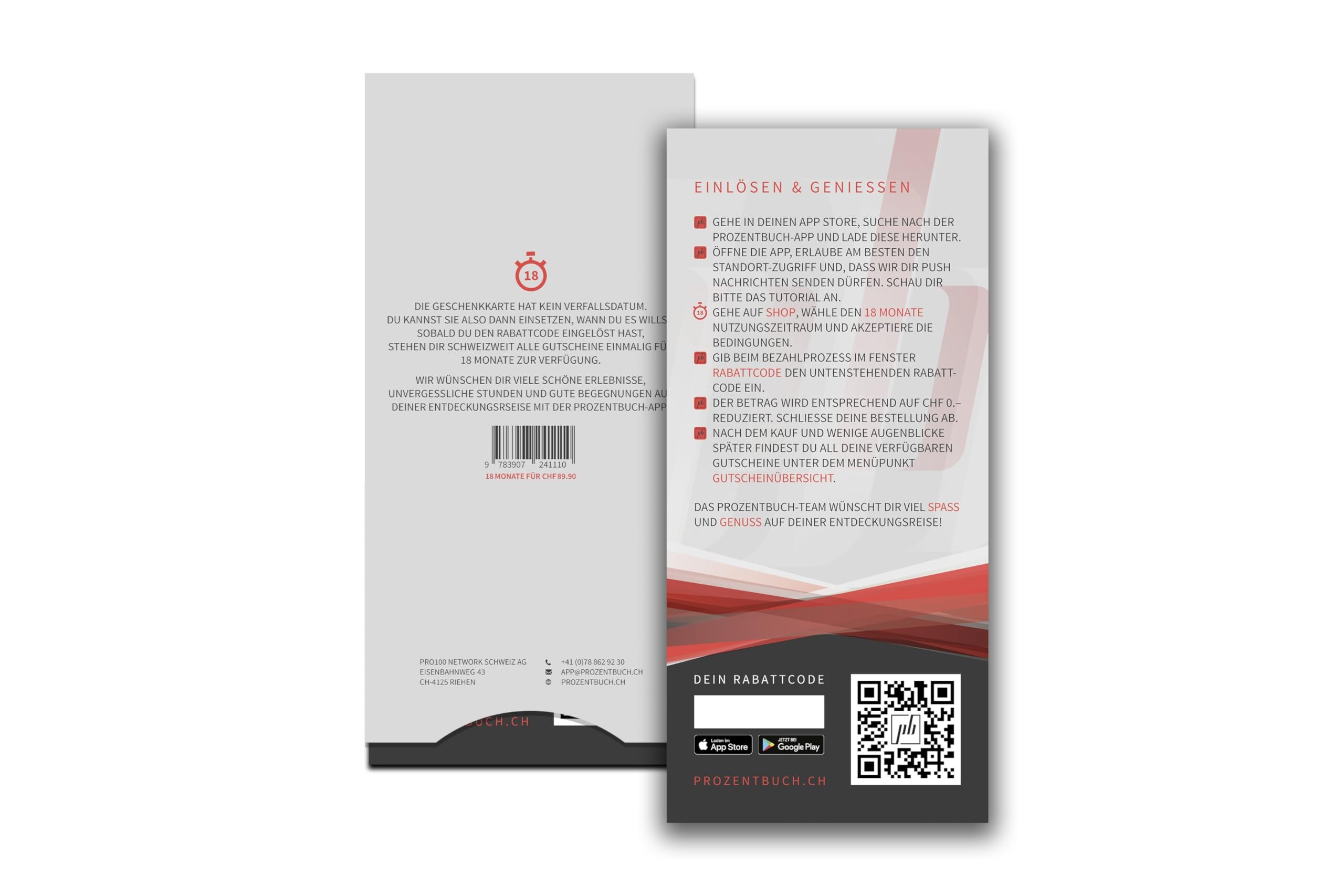 Geschenkkarte für 18 Monate digitales prozentbuch-Abo (rot)
