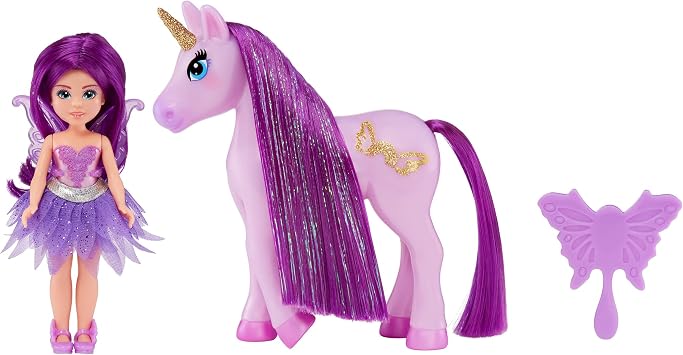 MGA Entertainment Dream Bella Color Change Surprise Little Fairies 5.5" Doll and Little Unicorn 2 Pack- Aubrey and Lavender,Purple Fairy and Unicorn,Toy for Kids Ages 3,4,5+,Multicolor,583639