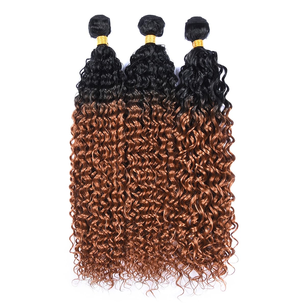 Luovce Synthetic Hair Extension Water Wave Synthetic Hair Weave Bundles 3 Bundles 22 inches with one Closure 230 Grams T1b/30 Colour - Image 3