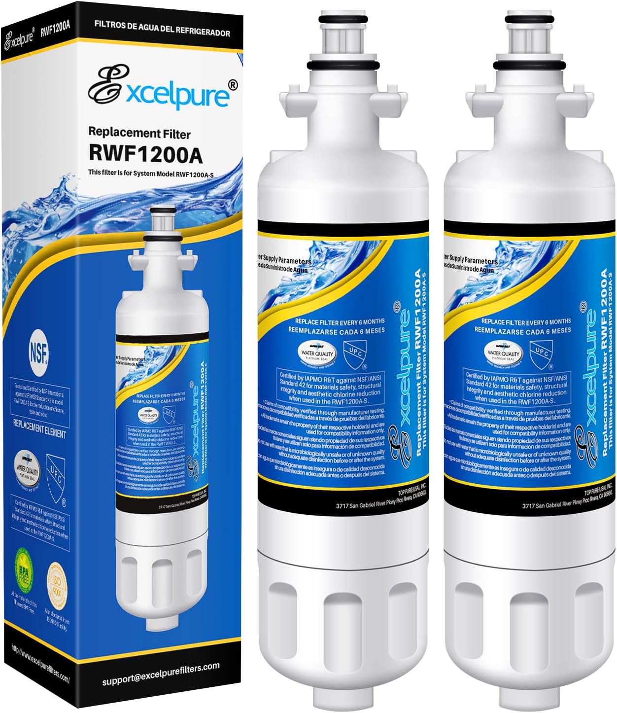 EXCELPURE ADQ36006101 Replacement for LG LT700P, Kenmore 9690,46-9690, RWF1200A, LFXC24726S,SP-LE700, LFXS24623S, RFC1200A, LFXC24726D, HDX FML-3, RWF1052, ADQ36006102, Refrigerator Water Filter 2PACK