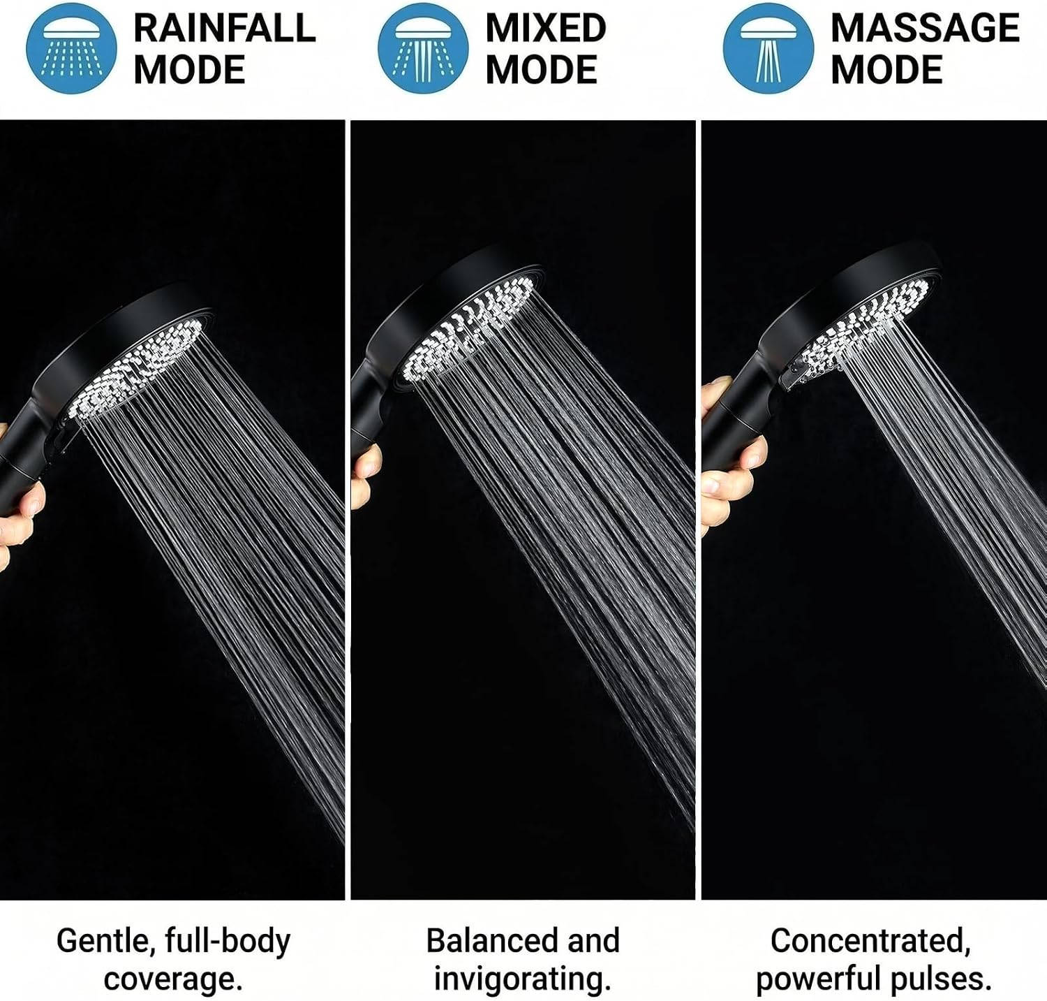 Filtered Shower Head with Handheld High Pressure 3 Spray Mode Showerhead | Detachable Shower Head Water Softener Filters Beads for Hard Water Remove Chlorine (Matte Black)