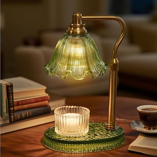 WYghyronic Candle Warmer Lamp with Adjustable Height - Flameless 4-Level Dimmable Wax Warmer, Timer Function & Stylish Design in Multiple Colors(Greener) - Green