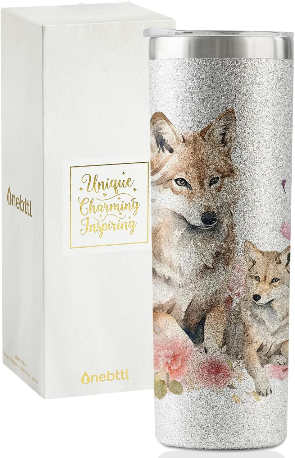 Onebttl Wolf Gifts for Girls & Women - Stainless Steel Tumbler, 20oz Wolf Lovers' Gift for Birthday, Christmas & Thanksgiving