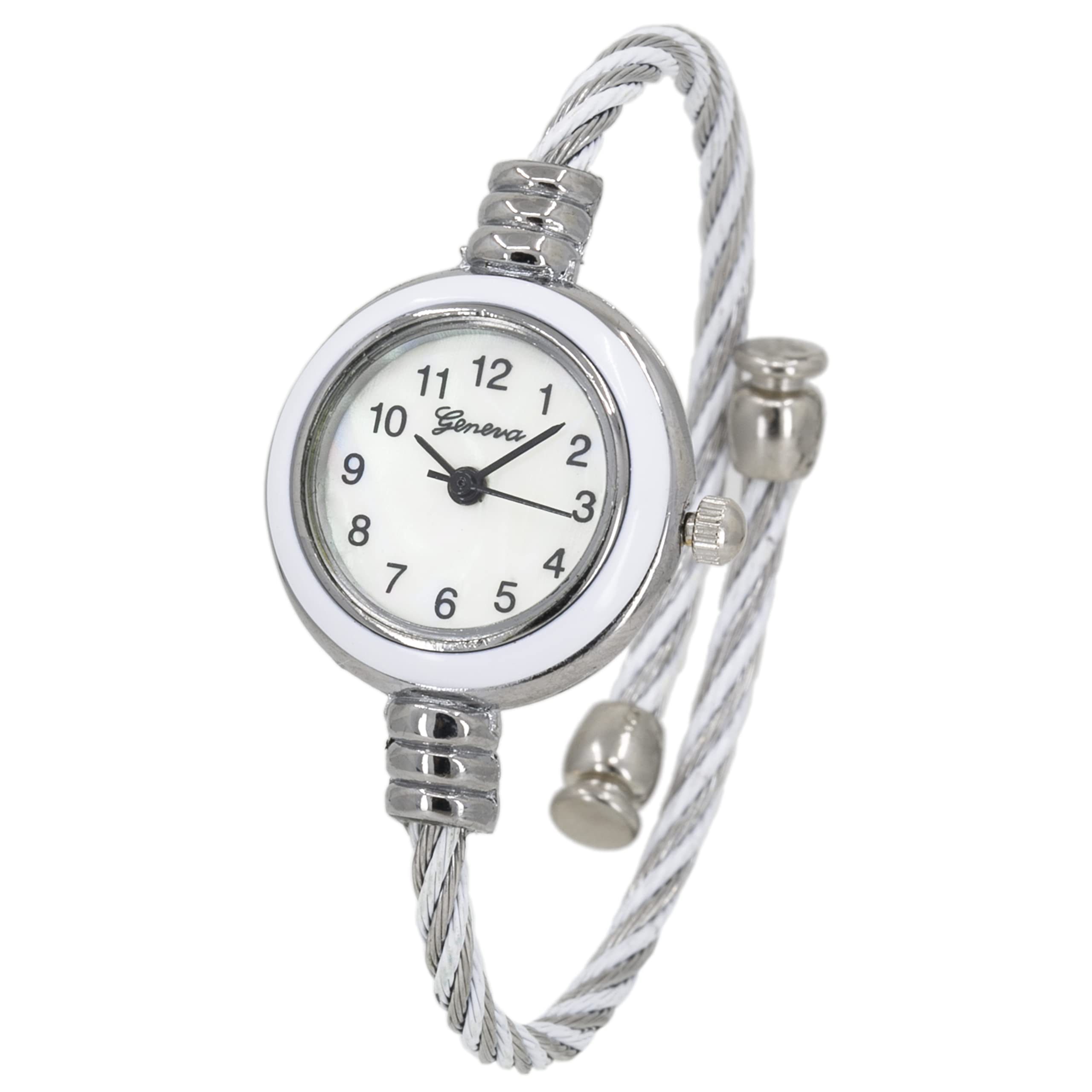 BlekonCollections Women's Cuff Watch - Round Analog Display Arabic Numbers 23mm Case Wire Bracelet Watch for Women Elegant Cable Cuff Bangle Wrist Watch