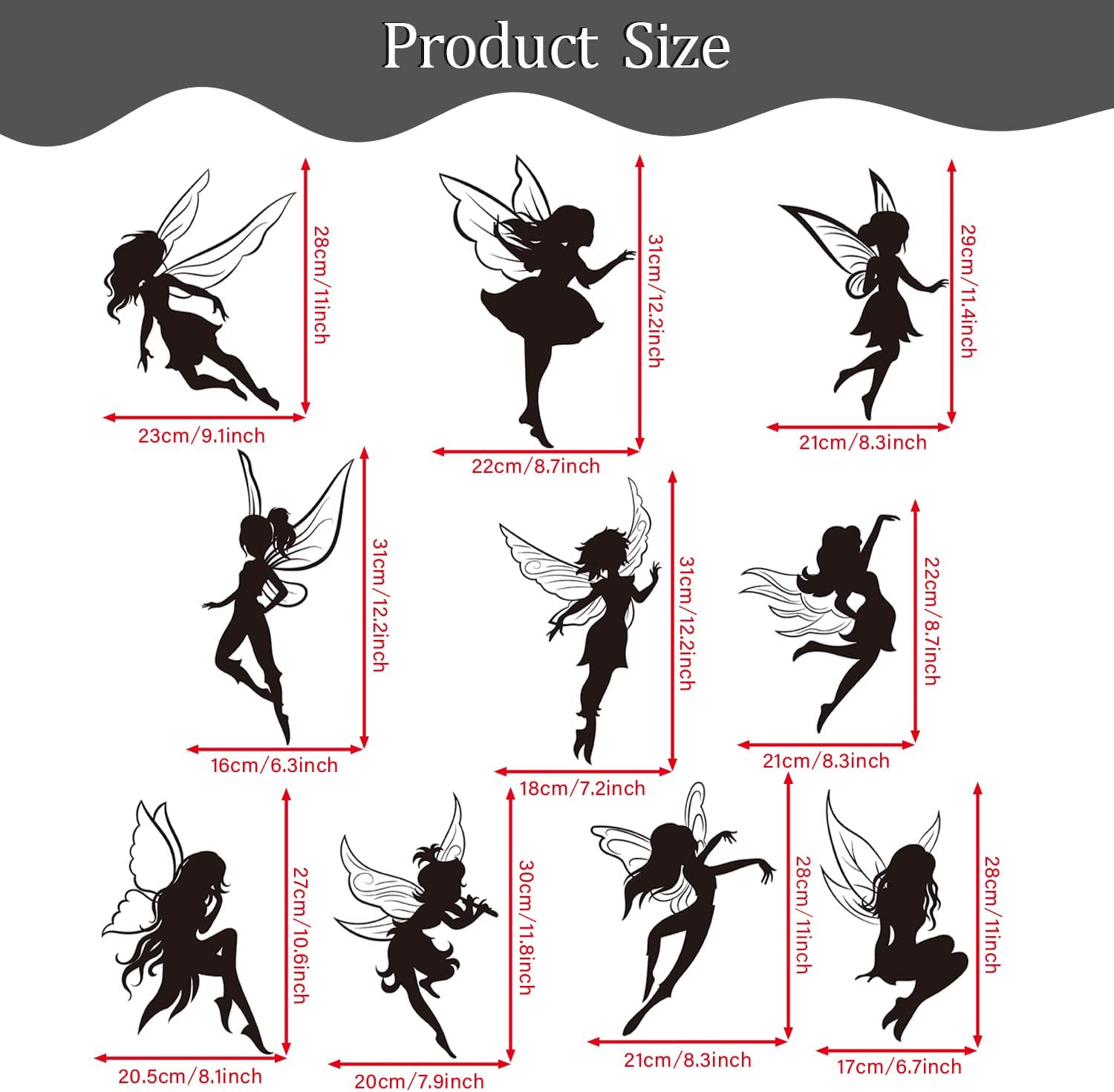 Black Fairy Girls Room Wall Decal DIY Cute Fairy with Large Wings Silhouette Wall Stickers Murals Decor Peel & Stick Baby Nursery Room Kids Bedroom Playroom Wall Decoration