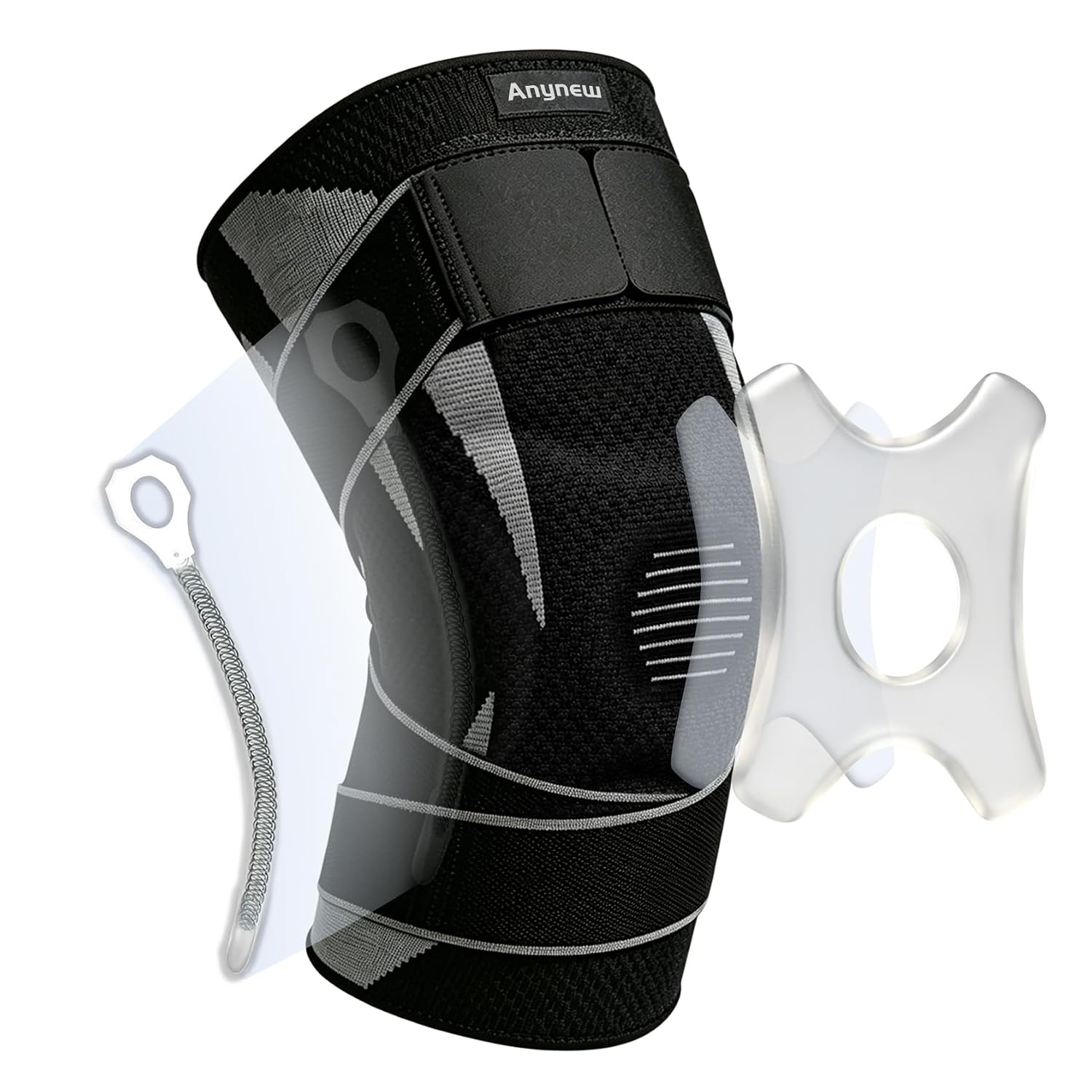 Knee Brace for Men and Women, Adjustable Compression Knee Support Brace with Gel Patella Pad & Side Stabilizers, Breathable Non-Slip Knee Sleeve for Running, Workout, Basketball, Gym (With Stabilizer, X-Large)