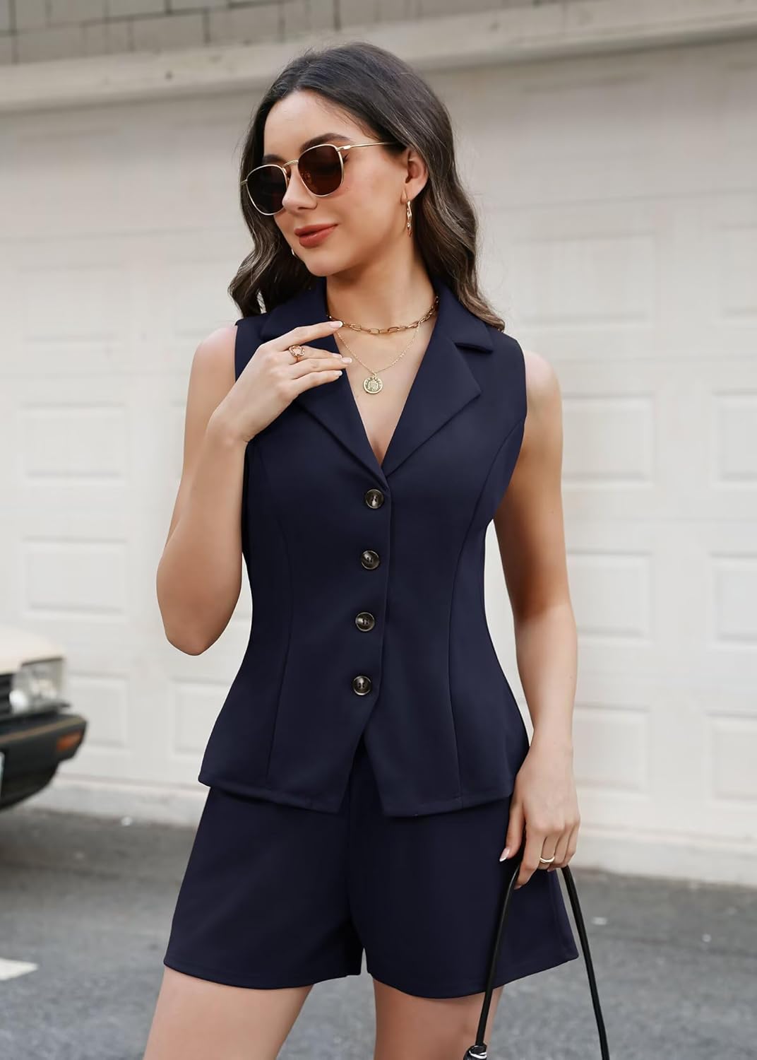 MorwenVeo Vest and Shorts Set for Women Dressy Sleeveless Vest Sets Casual Business Short Pants Suits Elegant Work Sets