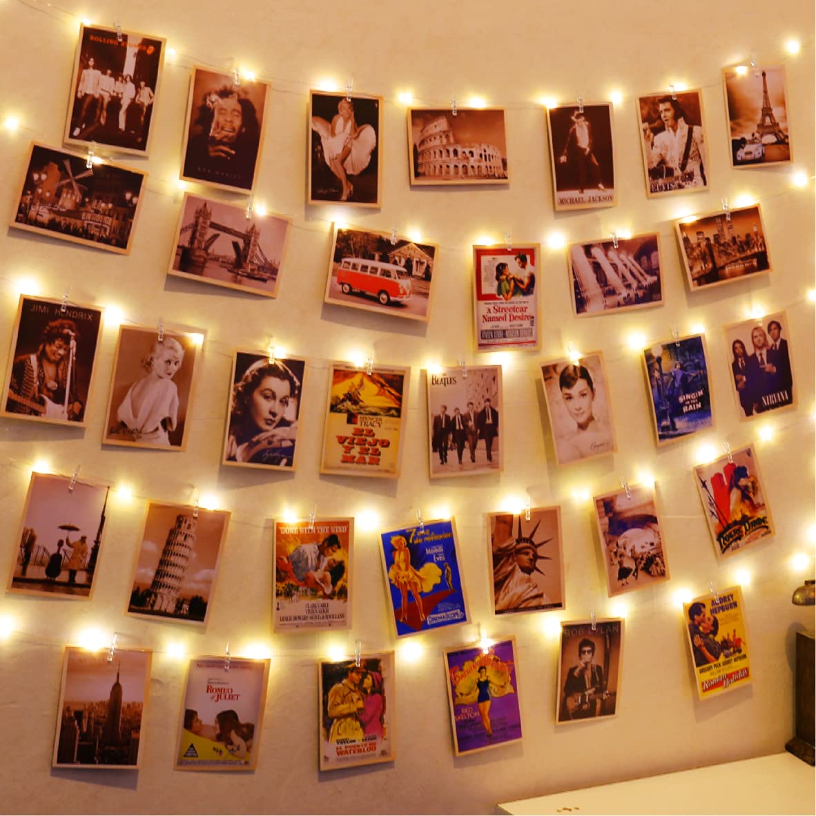 120 LEDs Fotoclips Lichterkette, Warmweiß 40ft Lichterkettes mit 52 Klammern und 12 Haken an der Wand, Timer 8 Modi USB Batteriebetrieben Foto Lichterkette für Bilder,Zimmer, Weihnachten, Hochzeiten
