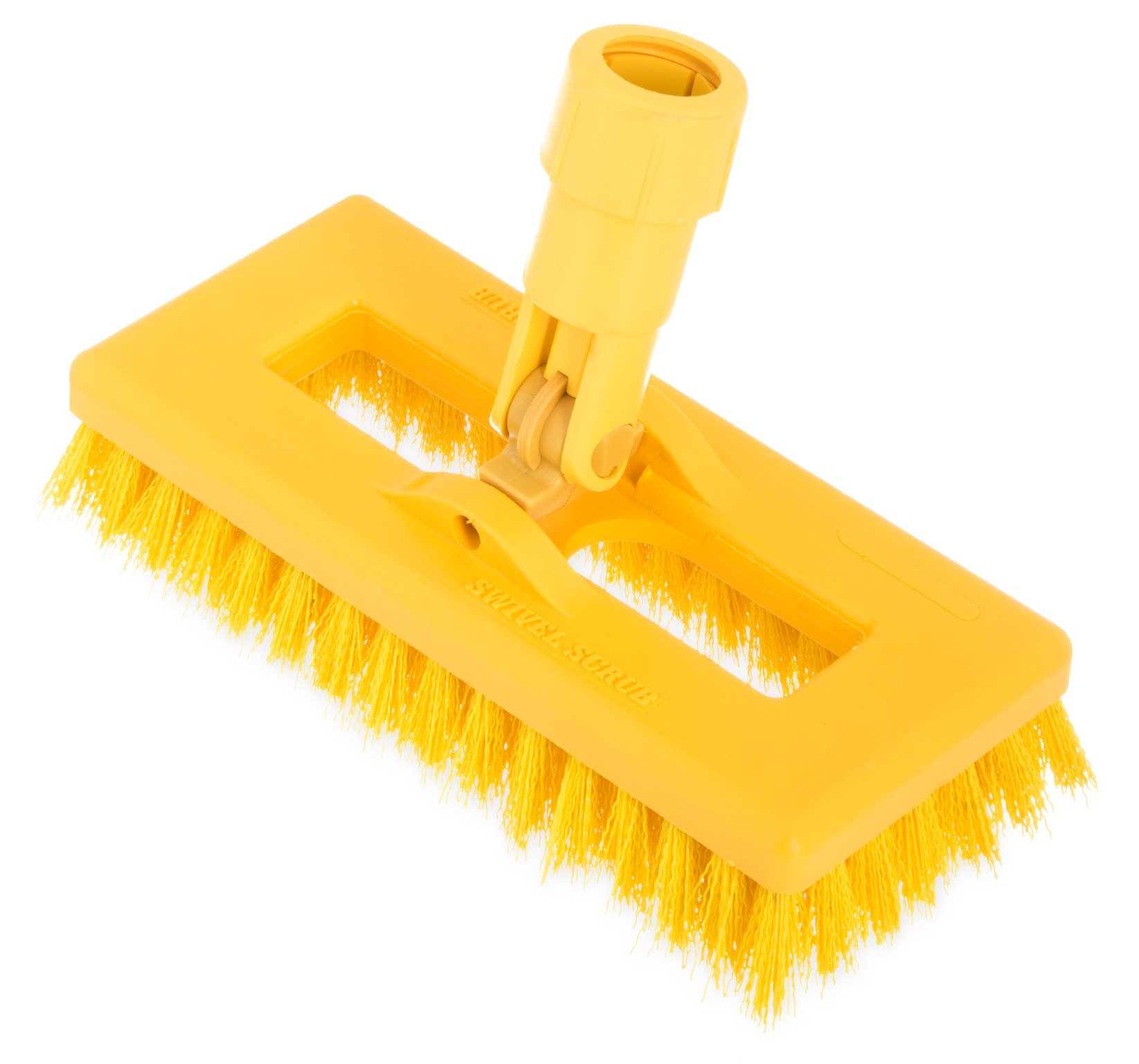 SPARTA 363883103 Plastic Block Swivel Scrub Brush, Polyester Bristles, 1" Bristle Trim, 8" Length x 3-1/2" Width, Yellow/White