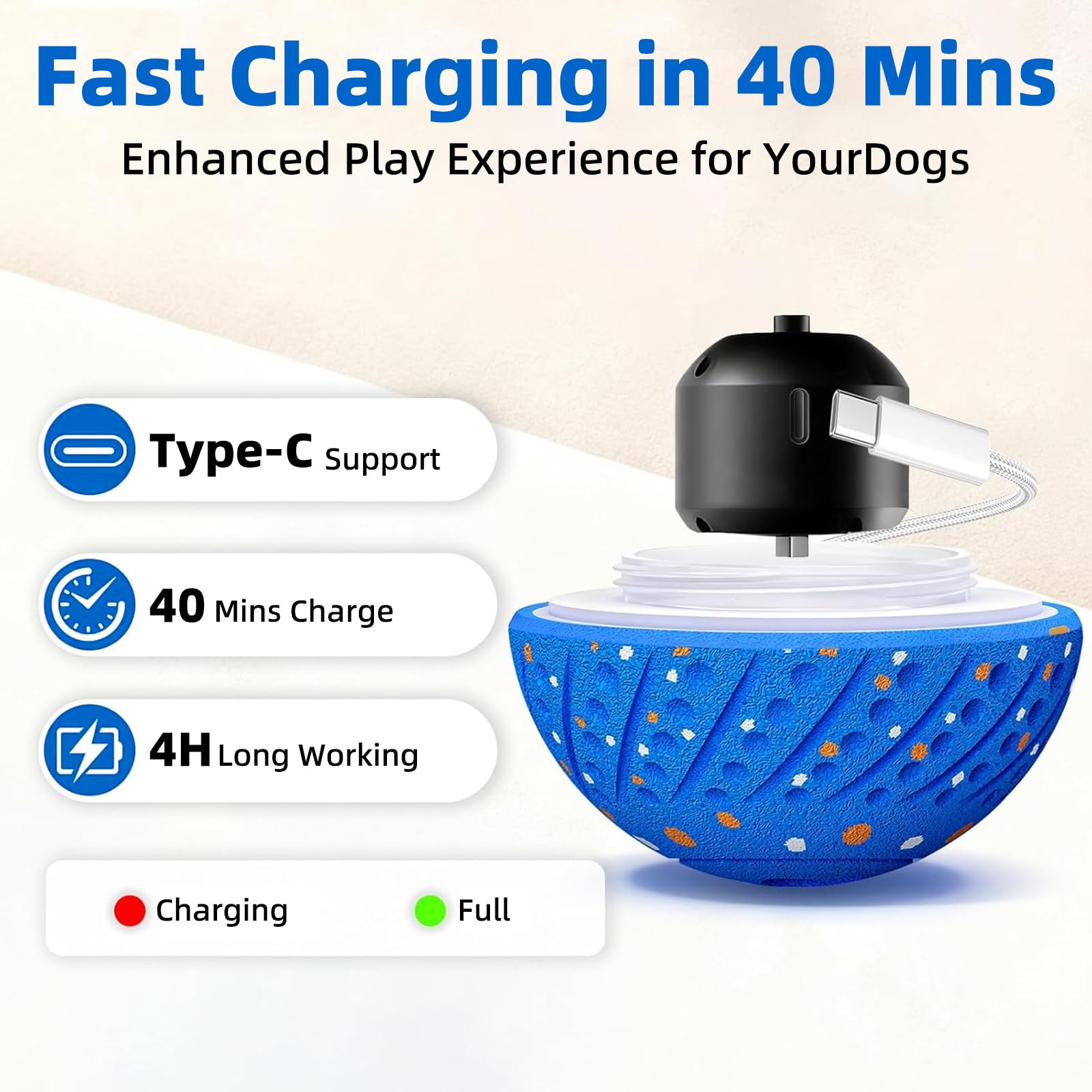 Balle à Jeu Automatique et Résistante pour Chien – 3 Modes Interactifs, Étanche, Rechargeable USB-C – pour Grands Chiens et Forts Mâcheurs