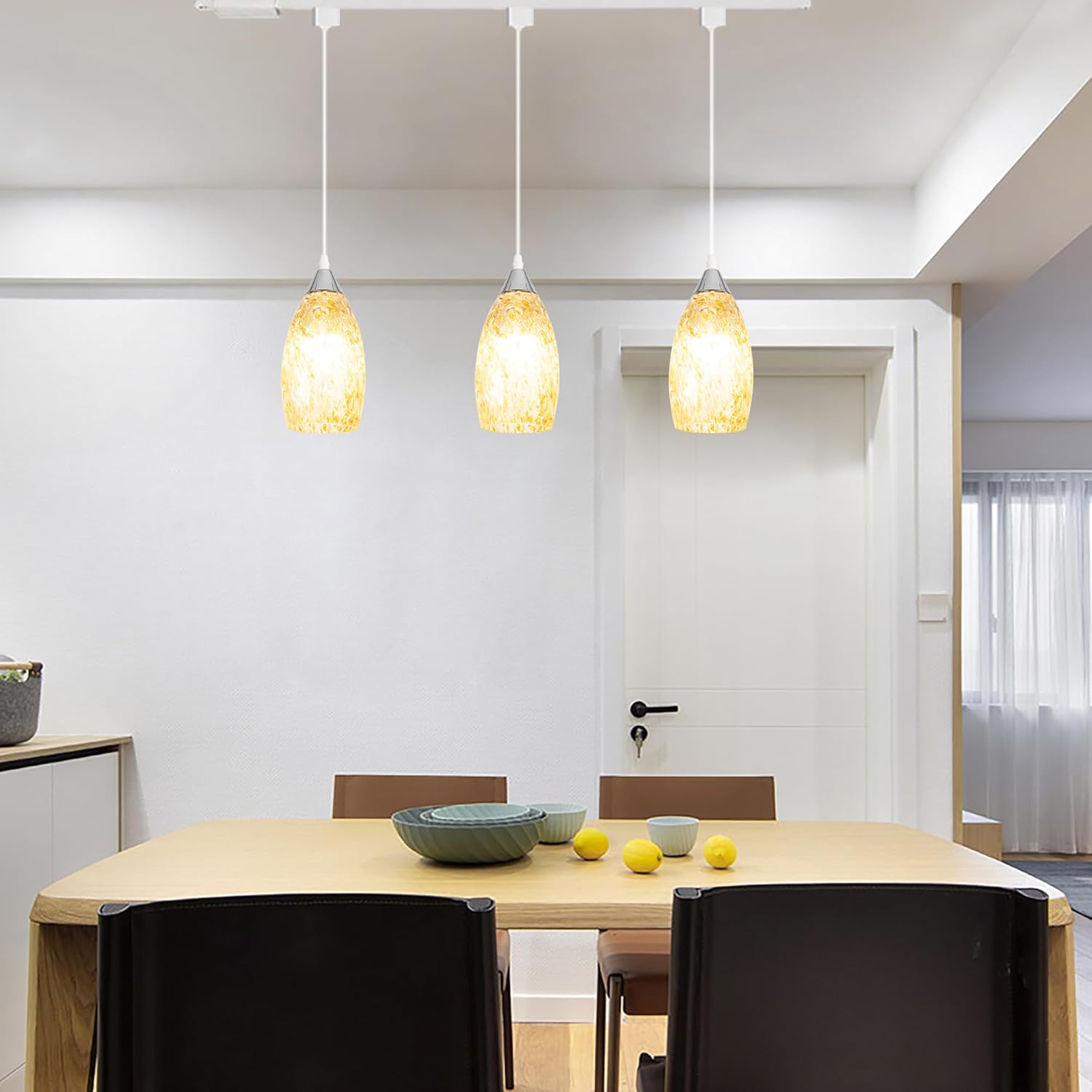 Kiven H-Type Track Lighting Pendants,3-Light Modern h Track Pendant Lights with Art Glass Lampsade,Decorative Track Lighting Fixture for Hallway Kitchen Island DZ0506