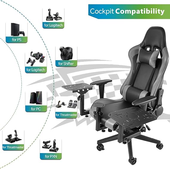 Hottoby Flight Racing Simulator Cockpit Adjustable with Seat Fit for Logitech G25 G27 G923, for Thrustmaster T128X T248 T300 T458,for Fanatec, Shifter Platform Upgrade, No Throttle Joystick Pedal
