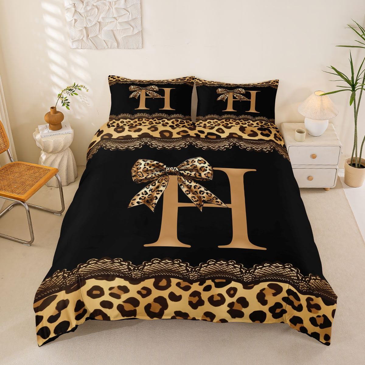 Housse de couette 200x200cm léopard avec 2 taies d'oreiller