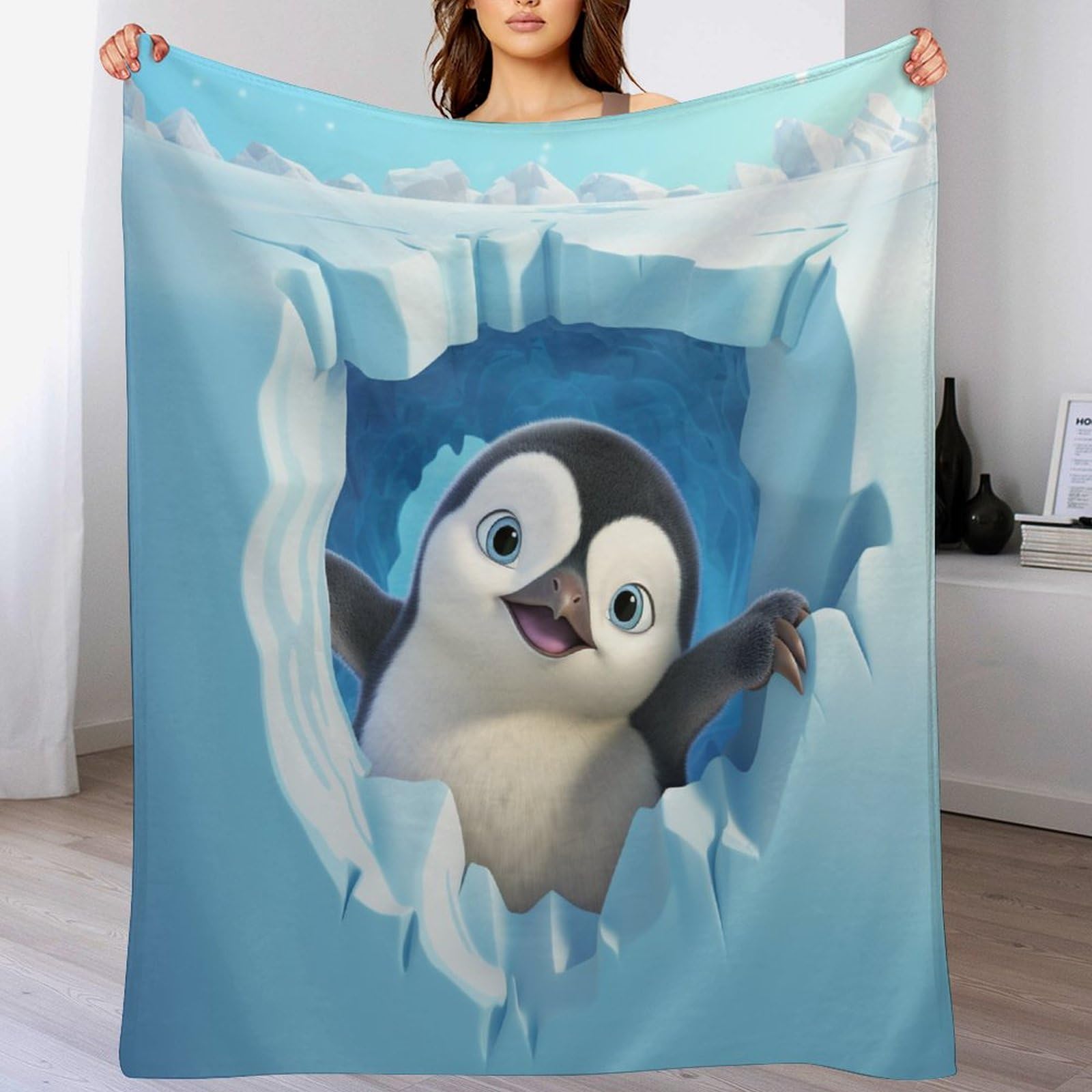 Manta de pingüino de franela suave ideal para regalar en casa