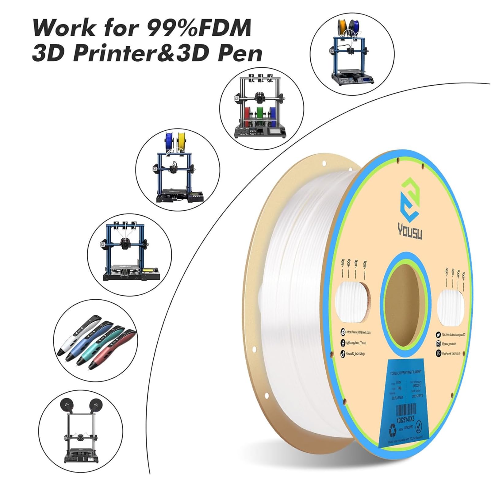 YOUSU Filamento PLA de Seda para Impresora 3D de 1,75 mm, Filamento de Impresora 3D PLA de Seda Dorada, Precisión Dimensional / 0,03 mm, Acabado Metálico Brillante con Paquete (Azul)