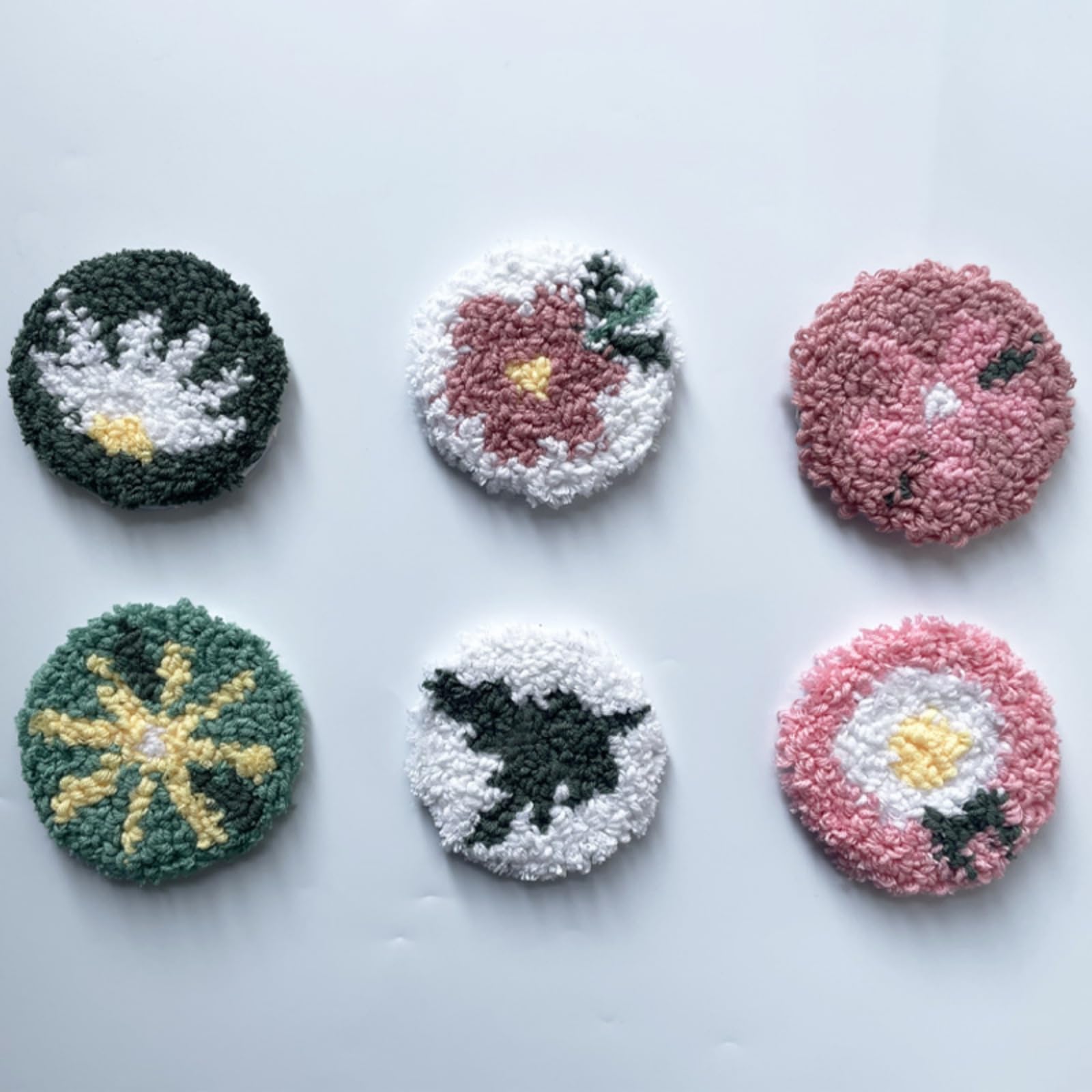 Binwat Punch Needle Coaster Kit,Easy Punch Needle DIY Embroidery Set with Tools, Yarns, Hoop, Instructions Easy for Beginners, Kids, Adults, Handmade Gift and Decoration (Flower)