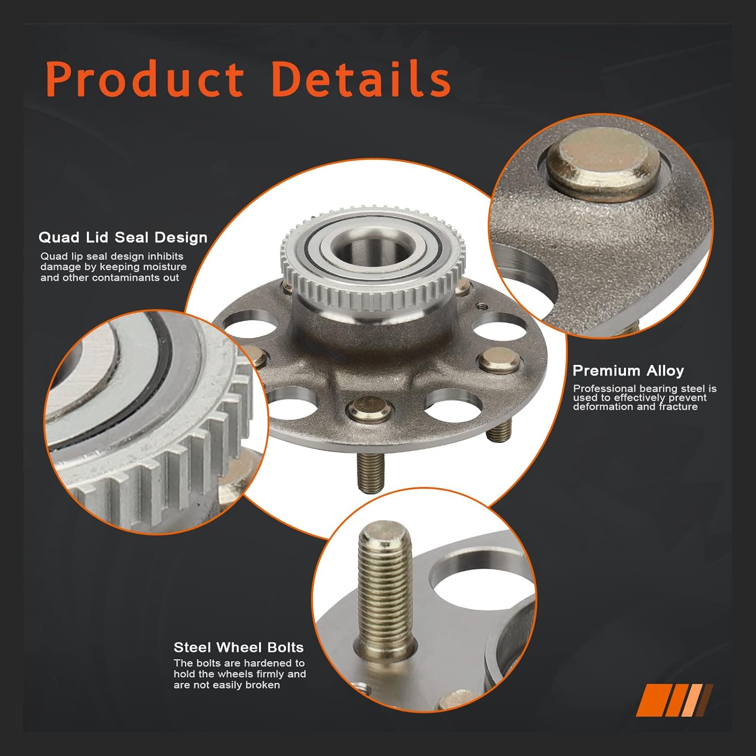 (Pair) DRIVESTAR 512179 Rear Wheel Hub & Bearing for Honda Accord 1998 1999 2000 2001 2002(V6 3.0L, 4-Wheel ABS Models Only), 1999-2003 for Acura TL, 5 Lugs W/ABS - Image 3