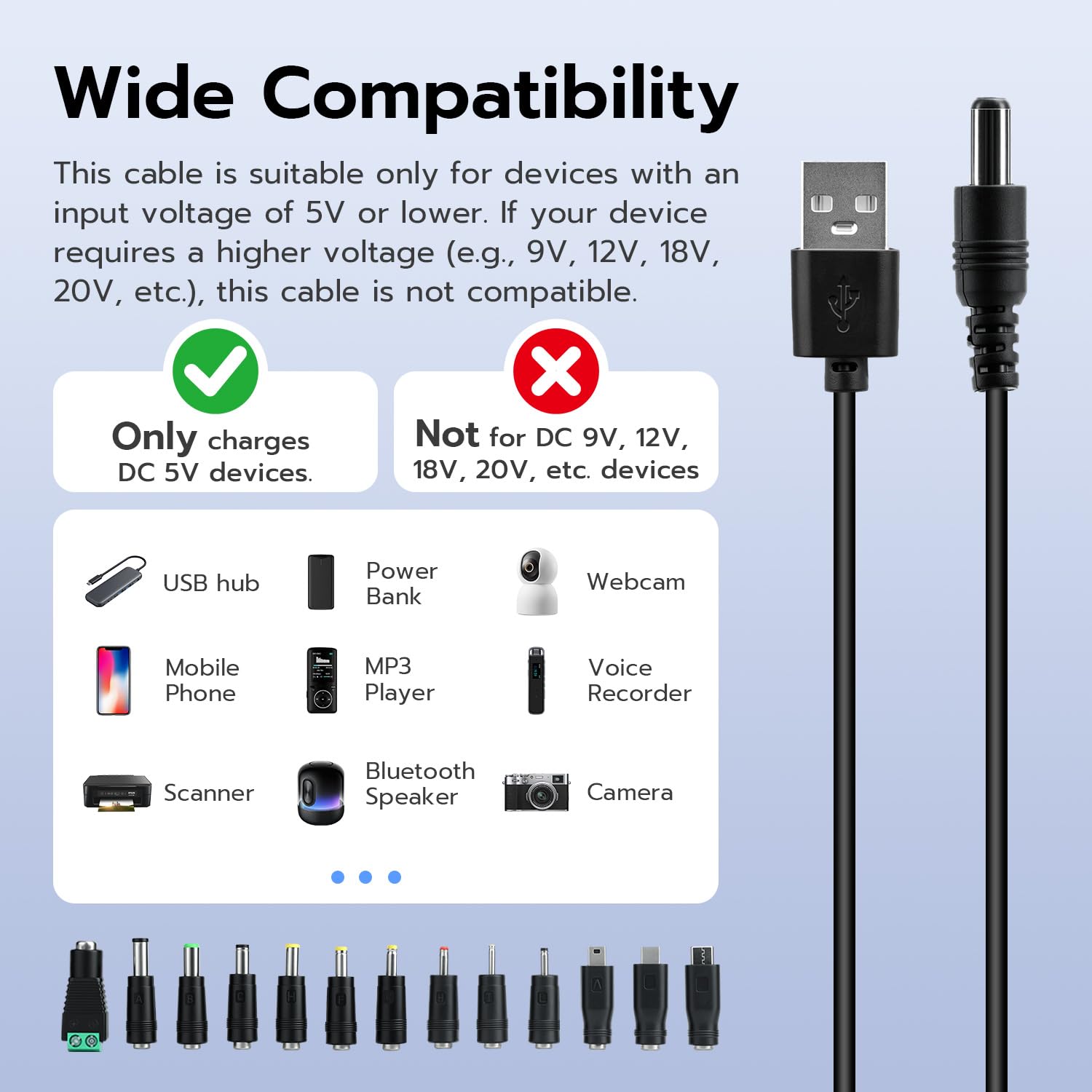 Kabel USB na DC, 13 w 1, USB A na wtyczkę drążoną, kabel do ładowania z 13 wtyczkami, kabel zasilający, kabel zasilający, adapter do routera, TV Box