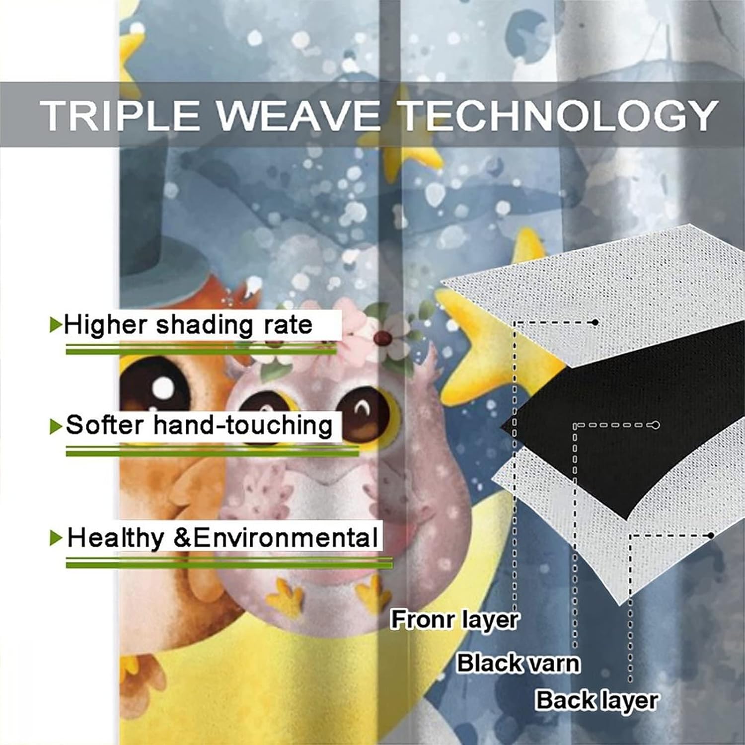 Watercolor Cute Owl Rod Pocket Blackout Curtains - Abstract Owl Cartoon Cloud Moon Star Art Window Drapes Set Energy Saving Thermal Insulated Drapes for Living Room 2 Panels 84L x 42W