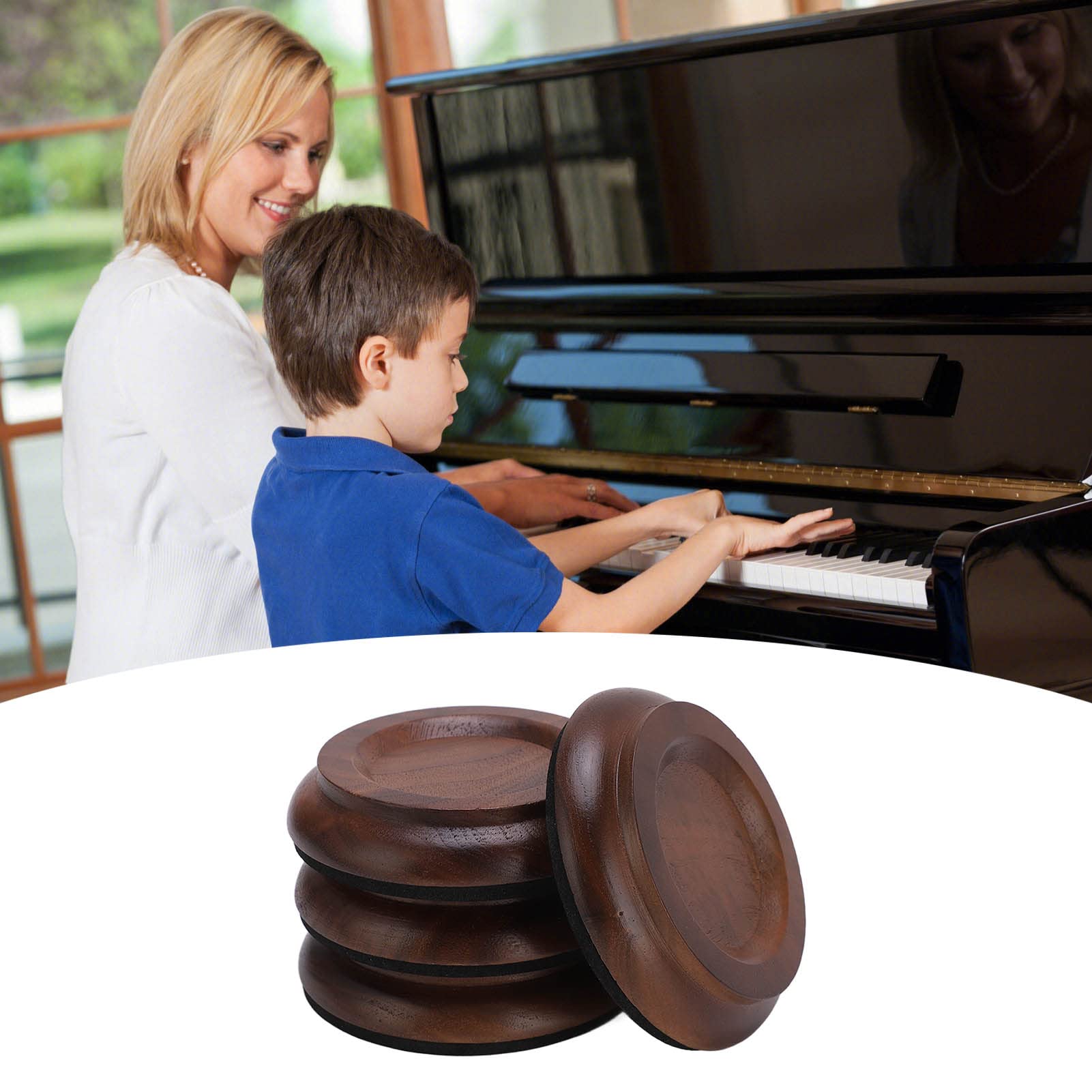 Coupelle pour Roulette de Piano, Patins de Roulette en Noyer Silencieux, Protecteur de Sol Anti-Dérapant pour Piano Droit et Piano à Queue, 4pcs, Bois de Noyer, pour Meubles et Sols
