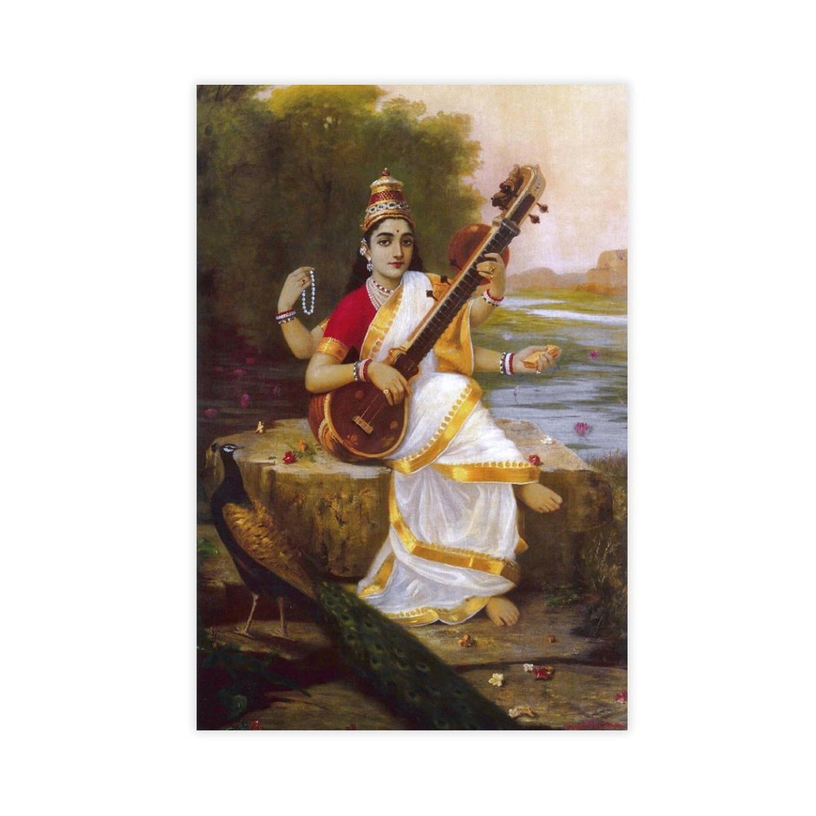 WCYB Raja Ravi Varma - Saraswati Posters Prints Canvas Deco Paintings Wall Art Unframe 24" L X 36" W