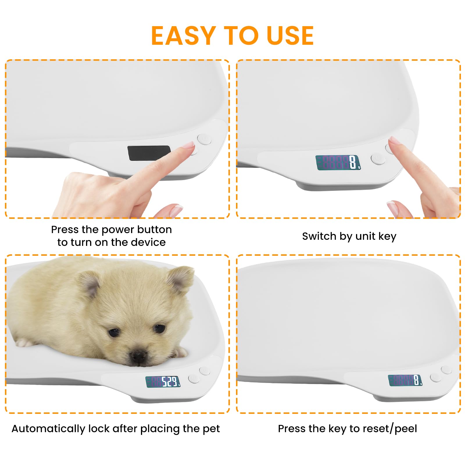 Balance numérique pour petits animaux WIYETY, balance de compagnie avec écran LCD et 4 modes de pesée kg/oz/lb/ml