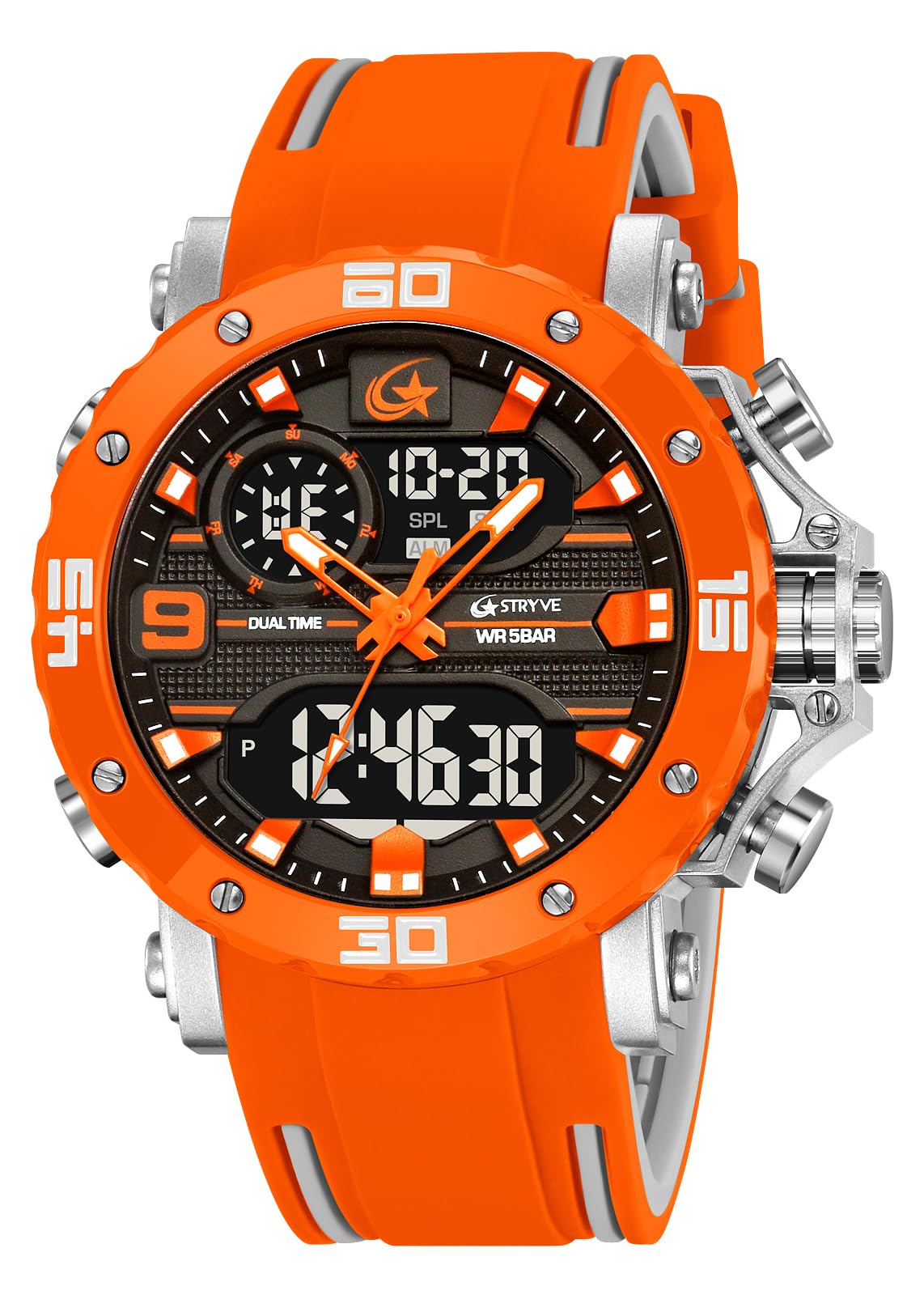 FANMIS Orologio da polso da uomo, sportivo, militare, impermeabile, digitale, analogico, tattico, per esterni, con quadrante grande, doppio fuso orario, LED luminoso, sveglia, cronometro, corsa