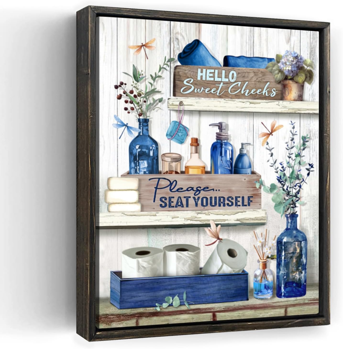 Amazon.com: Farmhouse Bathroom Decor Wall Art Blue Bathroom Sign ...