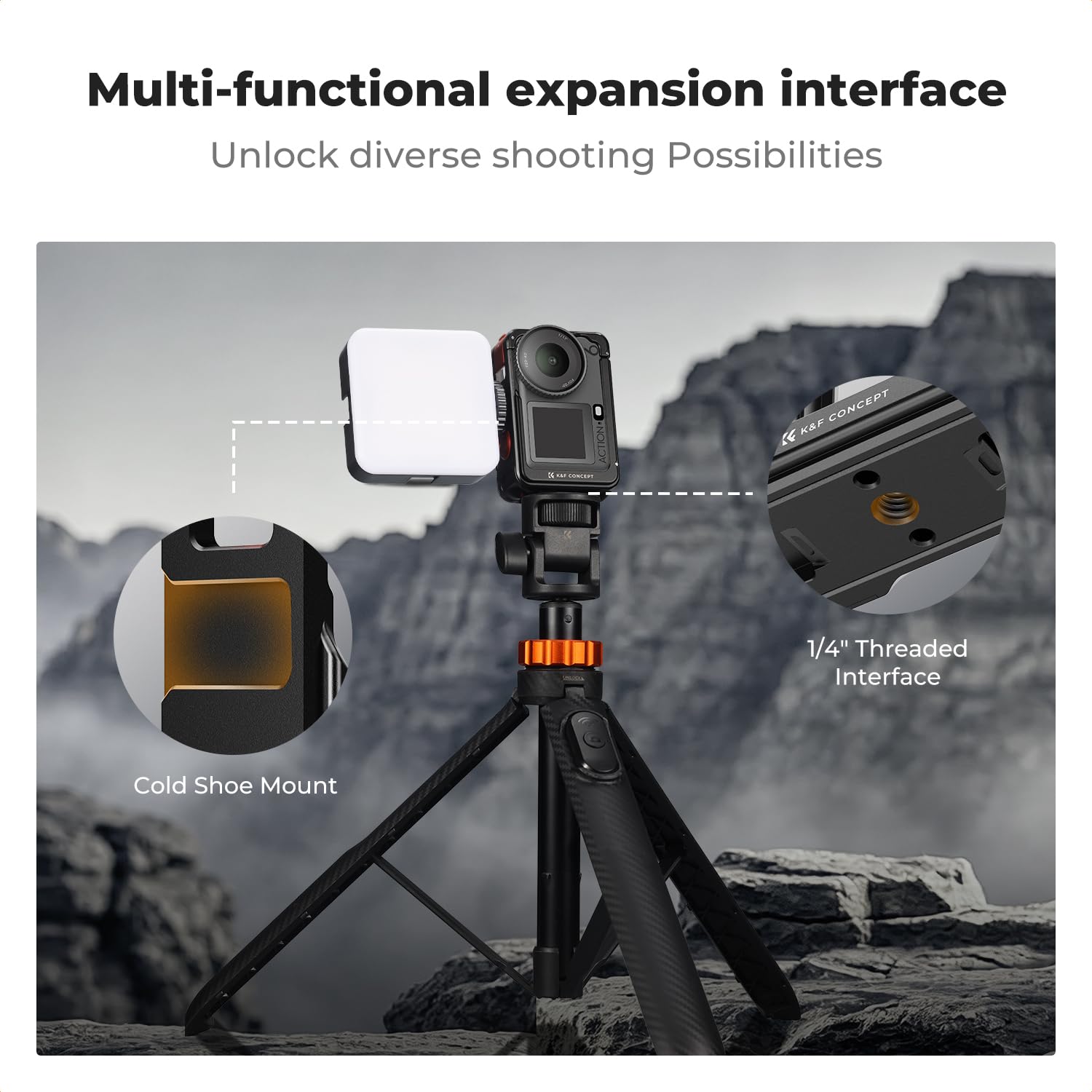 K&F CONCEPT Klatka na kamerę + magnetyczny adapter Mount do DJI Osmo Action 6, obudowa ochronna z ramą rozszerzającą i uchwytem na stopkę, aluminiowa obudowa ze śrubą 1/4", kijek do selfie