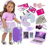 ZNTWEI 18 Inch Doll Travel Suitcase Play Set - Realistic Luggage, Clothes & Accessories for American Girl, Our Generation Dolls