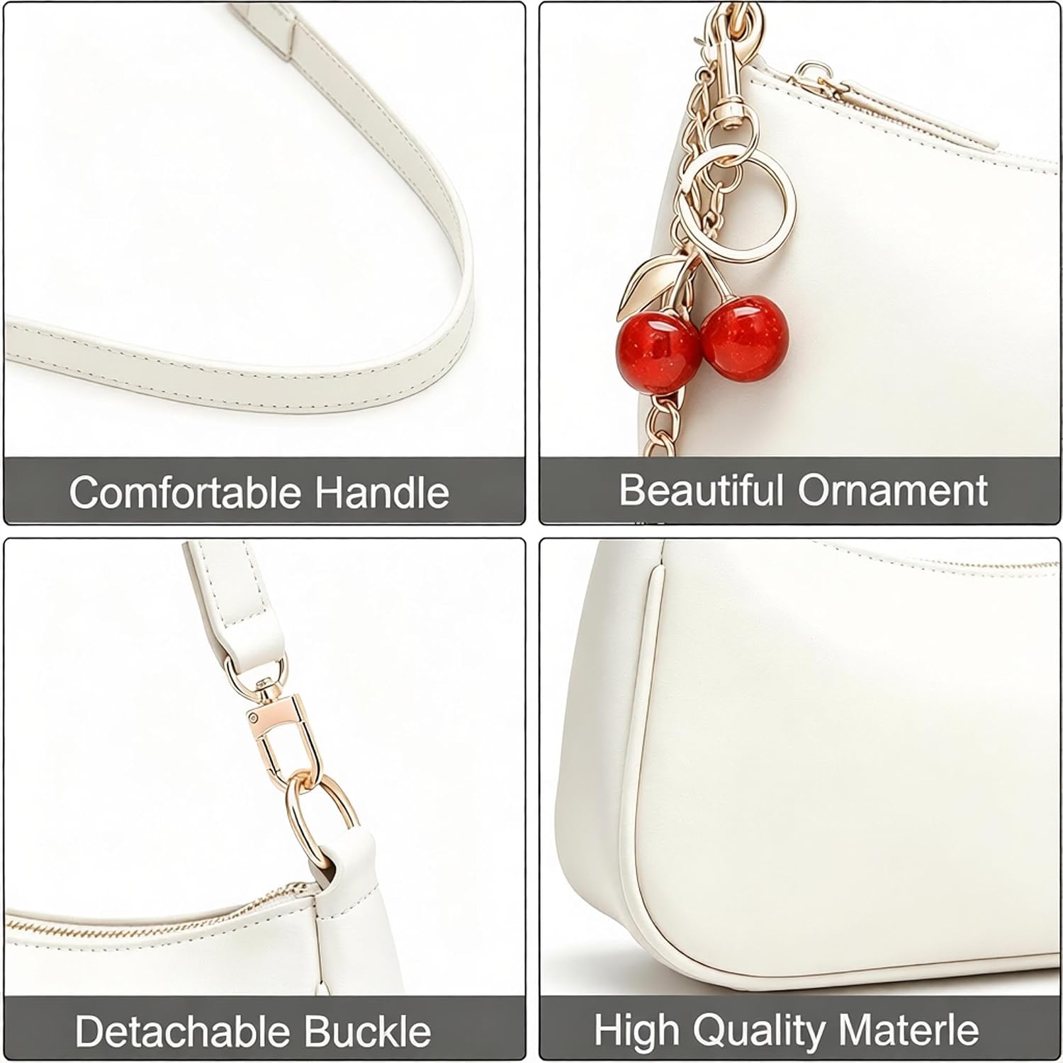 Shoulder Bag for Women Cute Hobo Cherry Crossbody Purse Retro Clutch Underarm Handbag with 2 Removable Straps