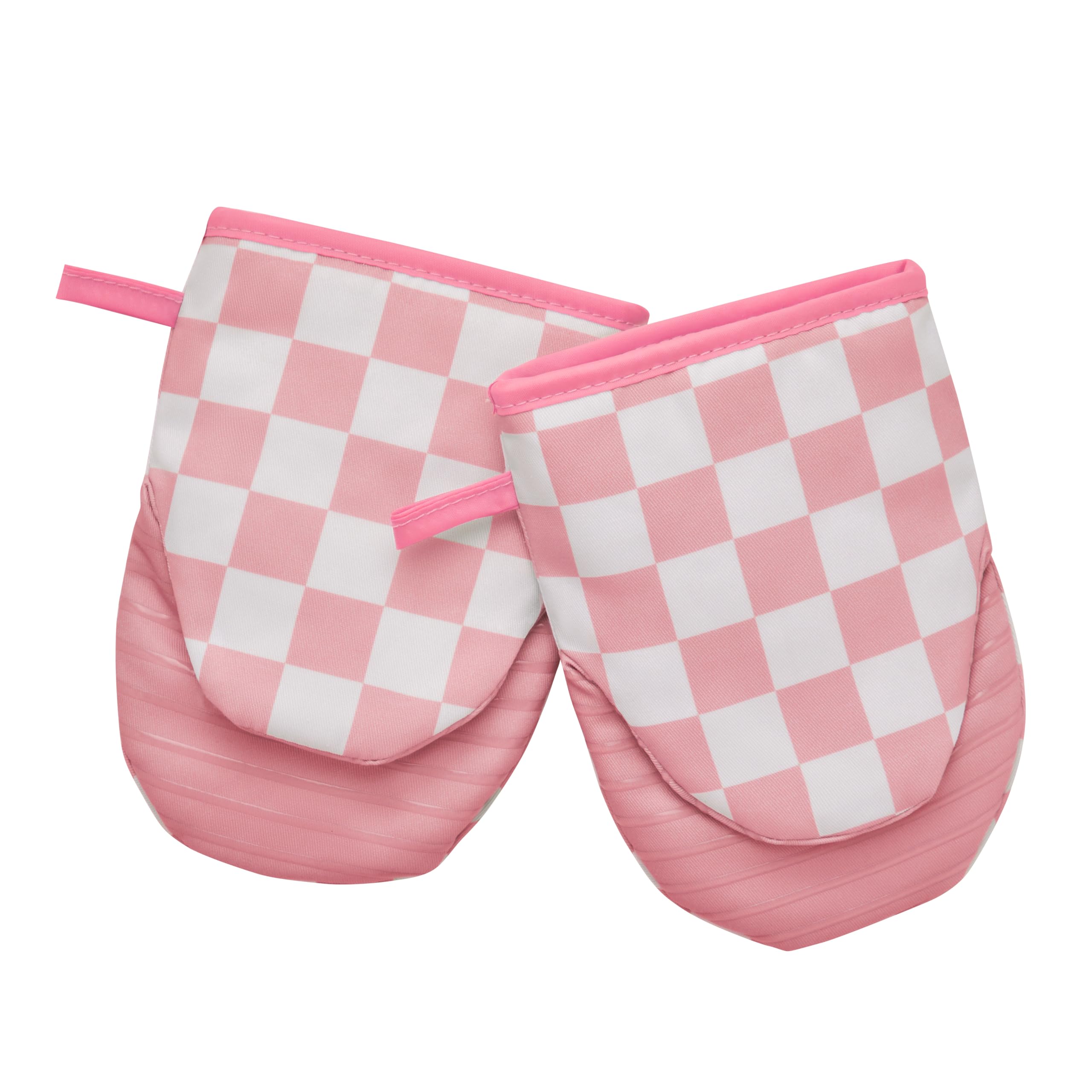 Ohocut Pink Checkered Mini Oven Mitts Heat Resistant, Vintage Retro Checkerboard Mini Silicone Oven Mitts Cute, Non-Slip Small Short Kitchen Oven Gloves Set of 2