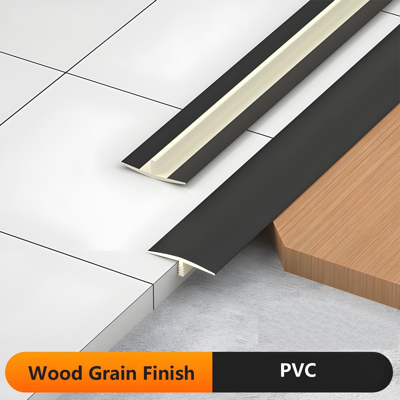 3 Pcs T Shape Transition Strip Grey PVC Floor Joint Threshold Trim Flat Partition Edge Molding 35.4"x1.4" (90x3.6cm) for Seamless Flooring Finish