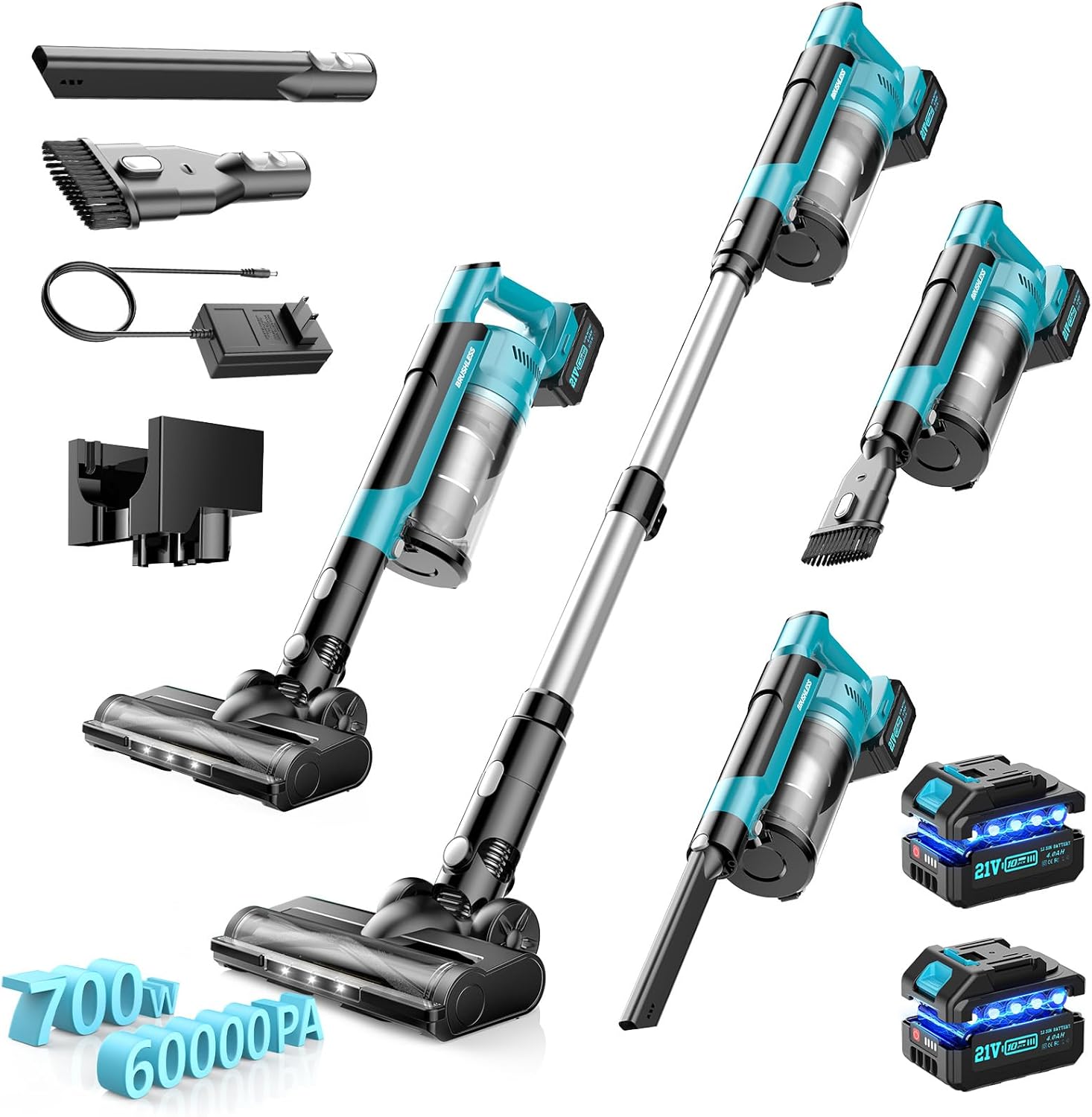 8000mAh Cordless Vacuum Cleaner, 700W 60Kpa Brushless Vacuum Cleaners for Home, 6 in 1 Cordless Stick Vacuum Clearner, Stick Vacuum with Led Display for Hard Floors/Carpet/Pet Hair/Dorm