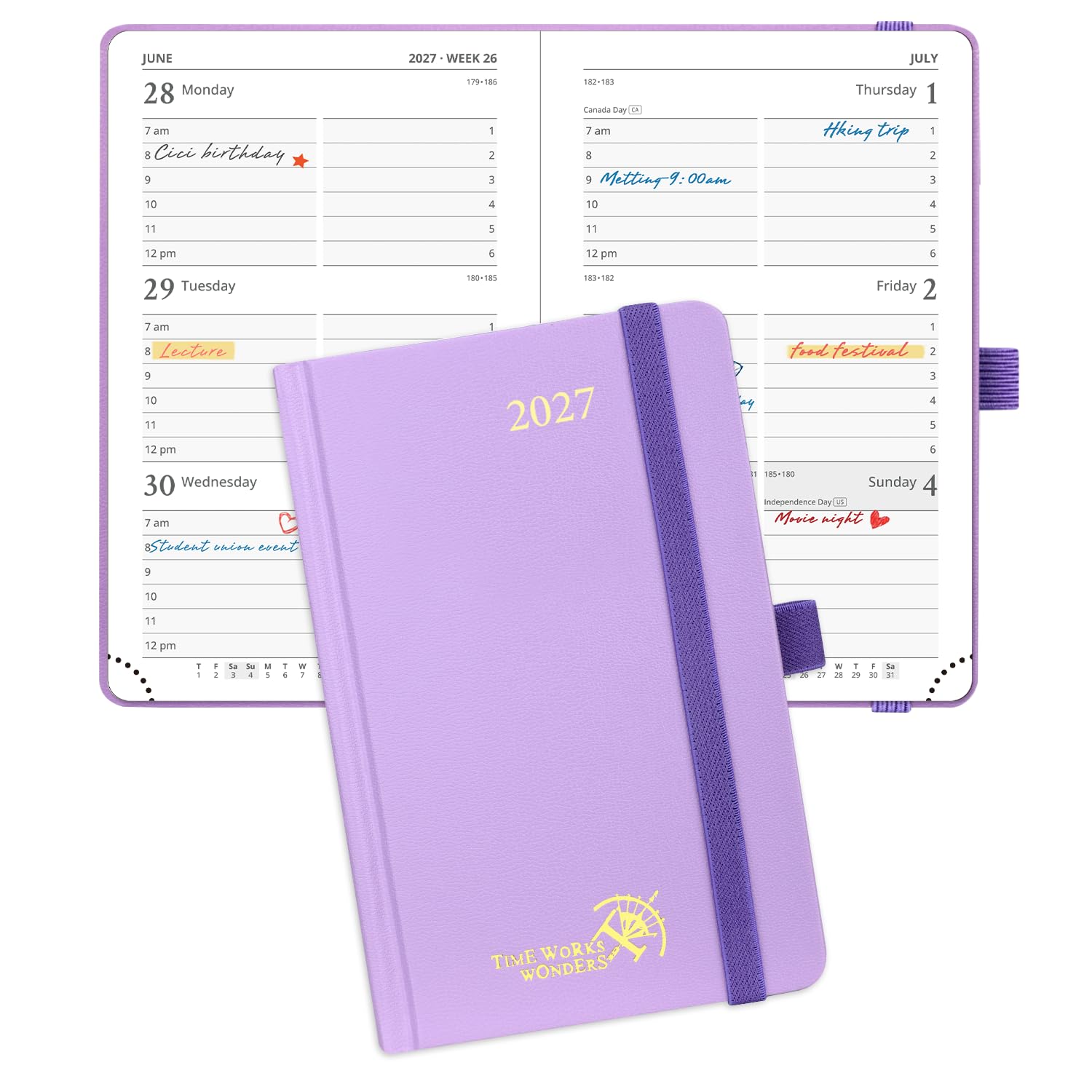 POPRUN Small Diary 2027 Pocket A6 Week to View – Hardback, Inner Pocket