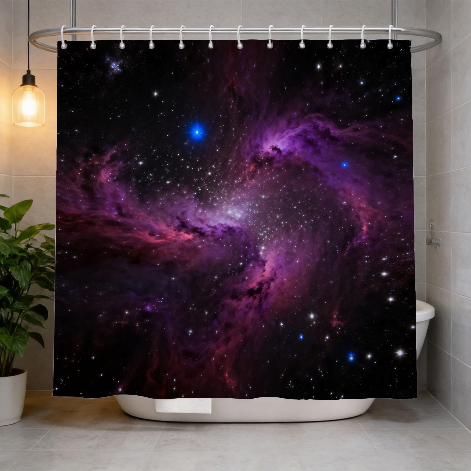 Hongduo 3D Cosmic Starry Sky Shower Curtain for Stalls Bathtubs Glowing Cosmic Bathroom Decor Shower Curtain Set Polyester Fabric Waterproof 200x200cm/79X79 Inch with Hooks
