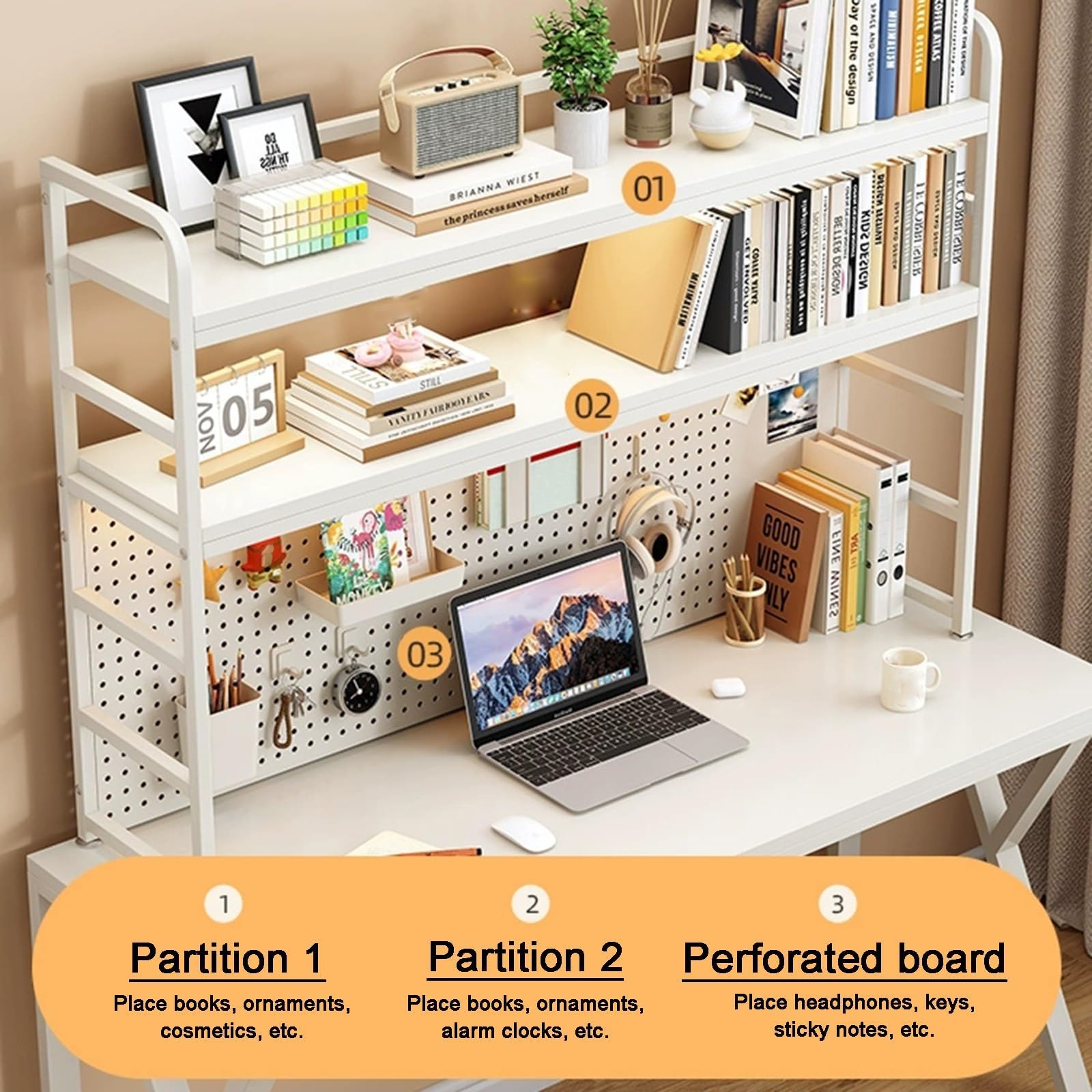Scaffale da Scrivania regolabile, 2 livelli Libreria da scrivania, organizer da scrivania in Legno Scaffale da Espositore Per ufficio per casa e ufficio (A, 70cm)