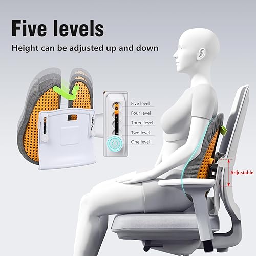 Miniatura 5 de Cozyhealth Almohada de apoyo lumbar para silla de oficina y respaldo de automóvil, ergonómica ajustable de 5 niveles de altura, elástico, soporte de